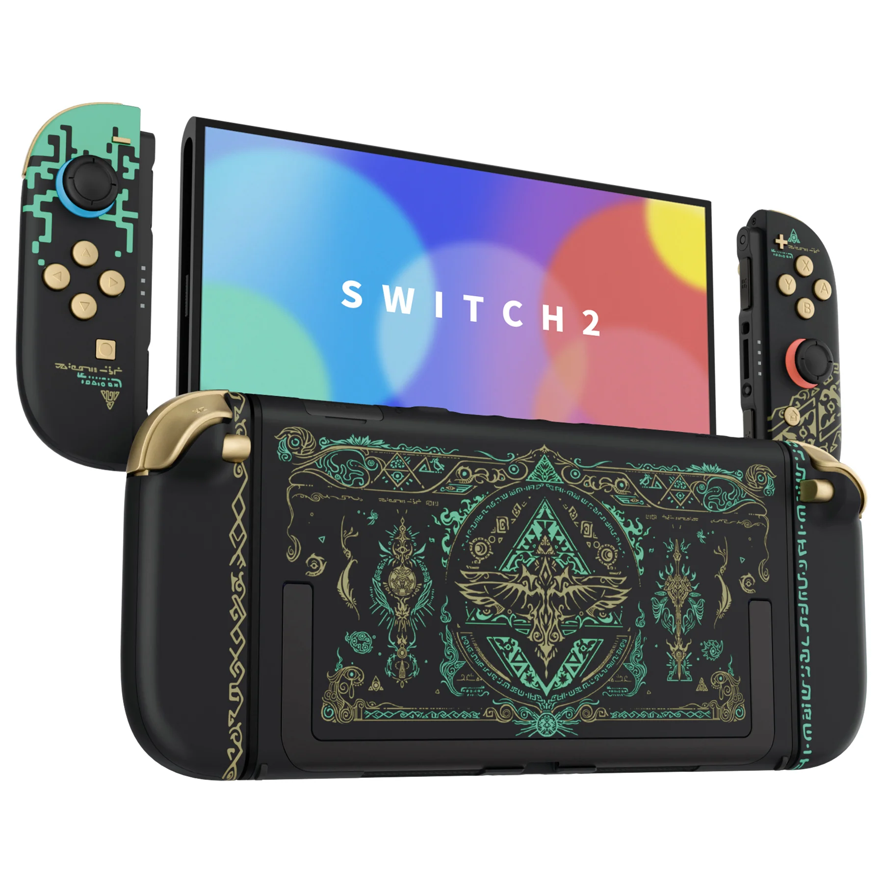 eXtremeRate DIY Replacement Full Set Shells with Buttons for Nintendo Switch 2 - Deluxe Version - Glow in Dark - Totem of Kingdom Black - Image 5