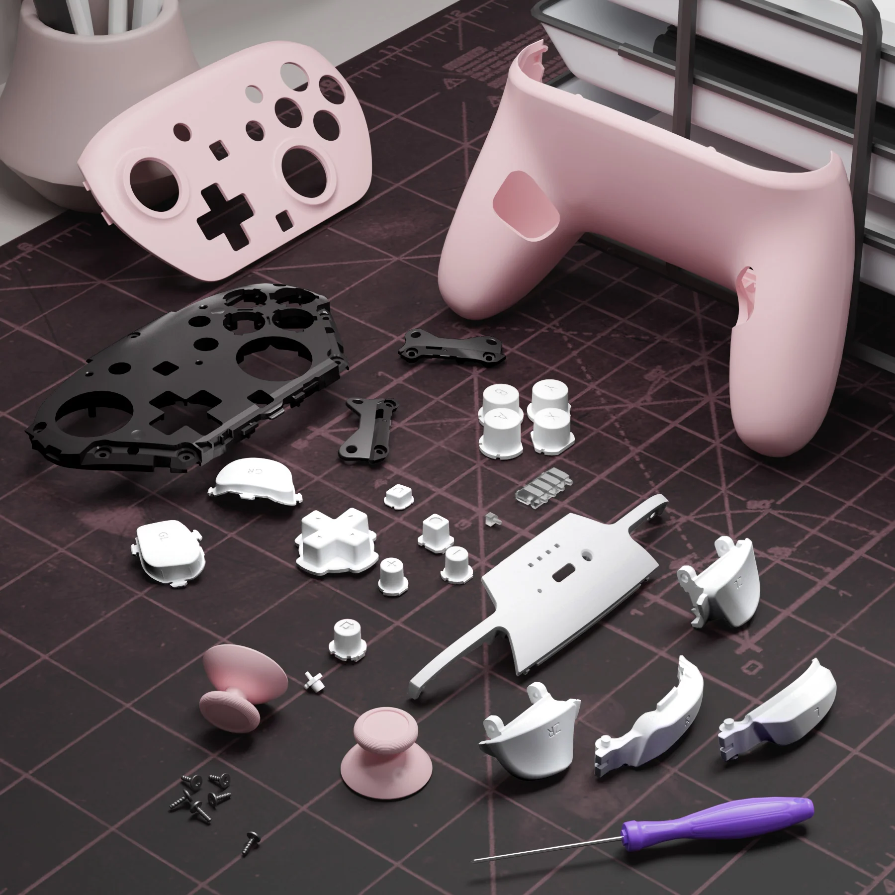 eXtremeRate DIY Replacement Full Set Shells with Buttons for Nintendo Switch 2 Pro Controller - Cherry Blossoms Pink - Image 10