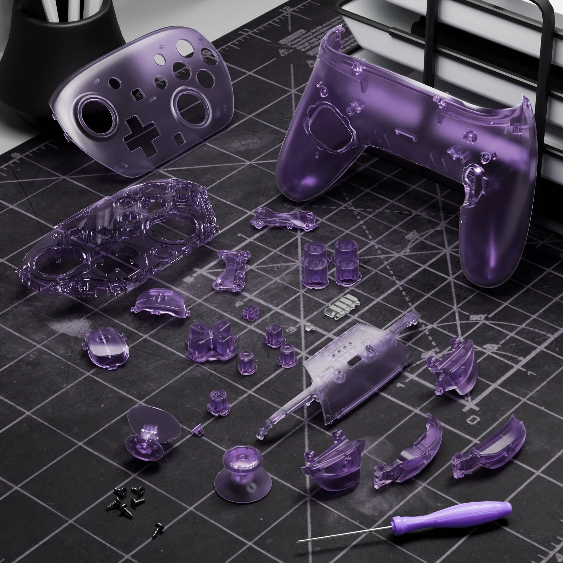 eXtremeRate DIY Replacement Full Set Shells with Buttons for Nintendo Switch 2 Pro Controller - Clear Atomic Purple - Image 10