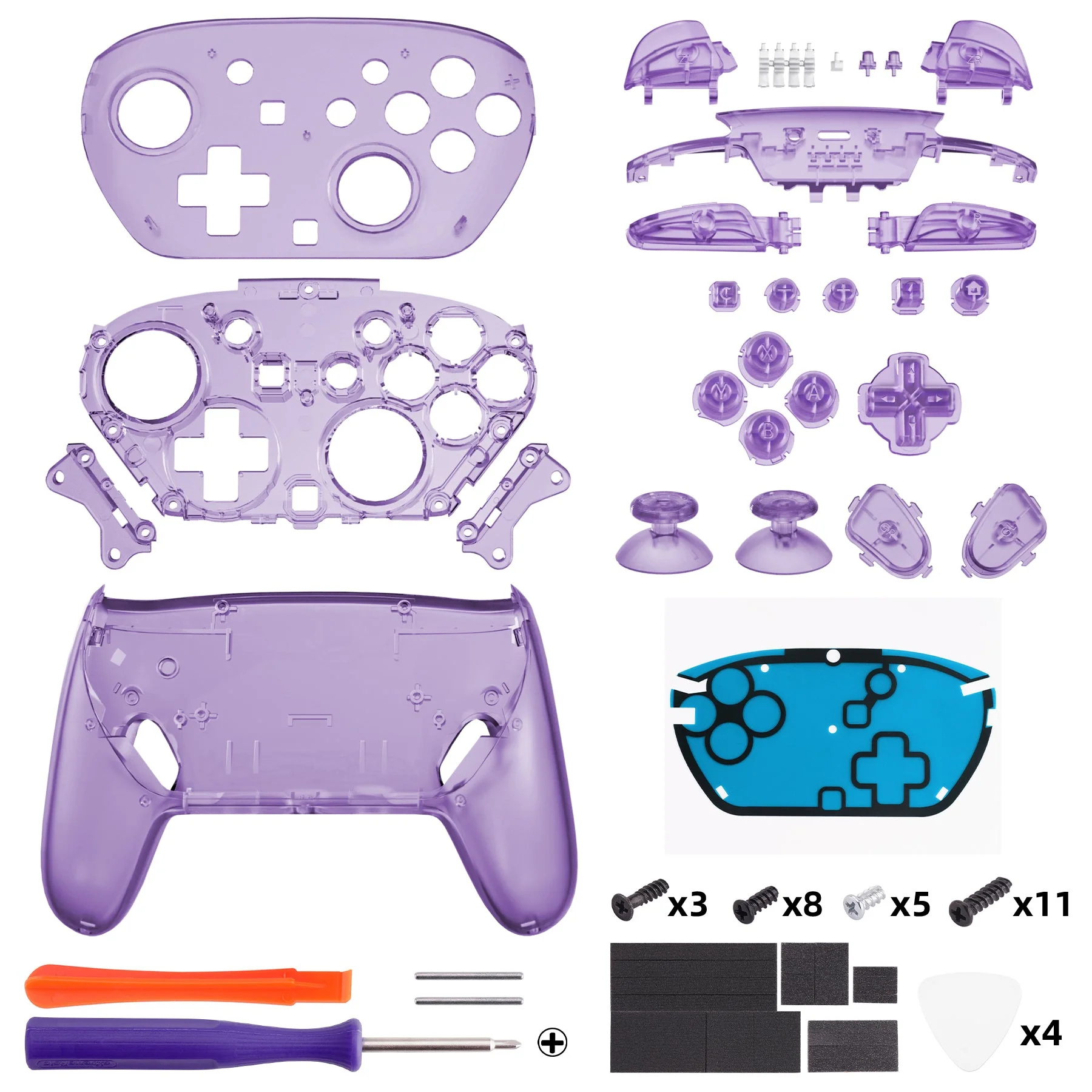 eXtremeRate DIY Replacement Full Set Shells with Buttons for Nintendo Switch 2 Pro Controller - Clear Atomic Purple - Image 2