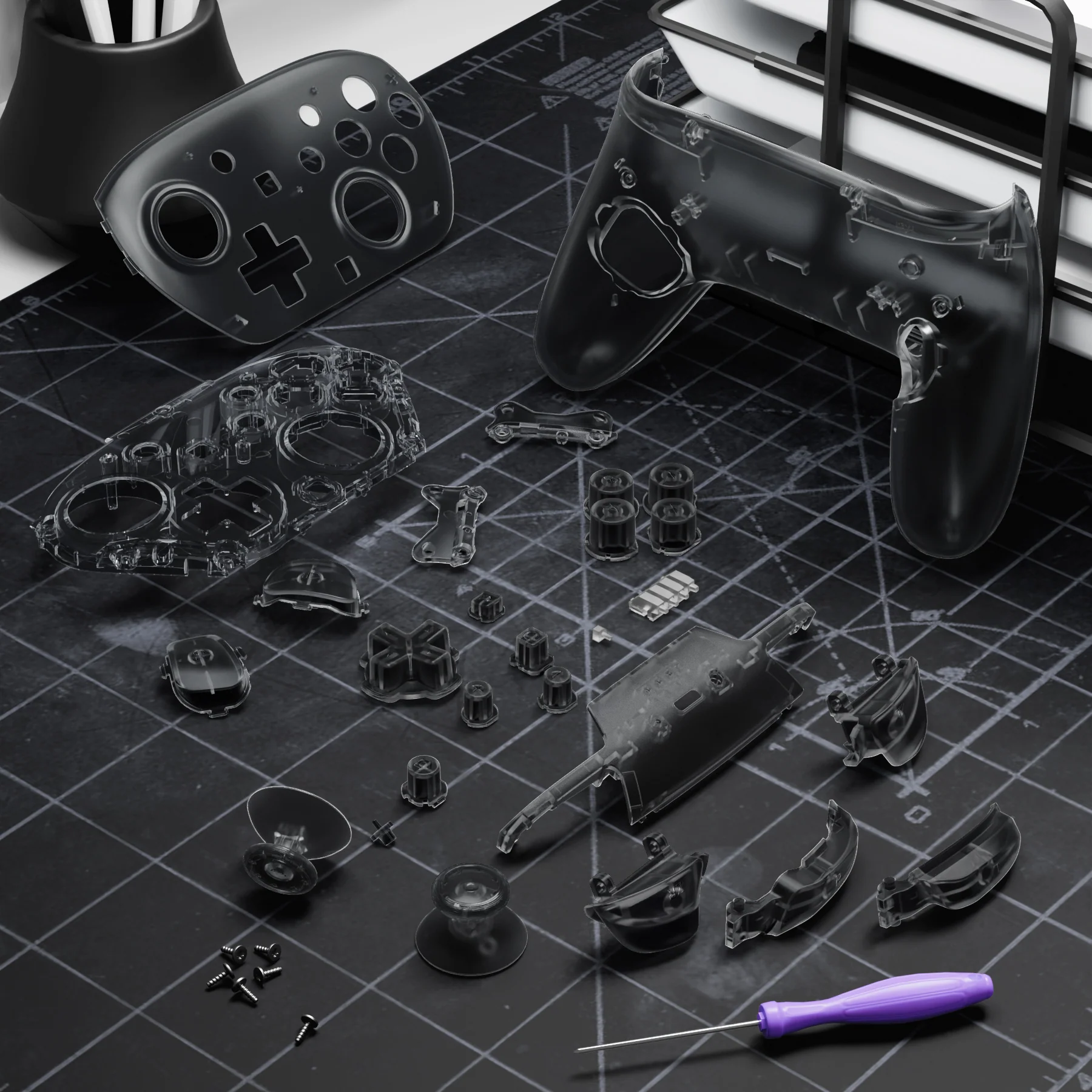 eXtremeRate DIY Replacement Full Set Shells with Buttons for Nintendo Switch 2 Pro Controller - Clear Slate Black - Image 10