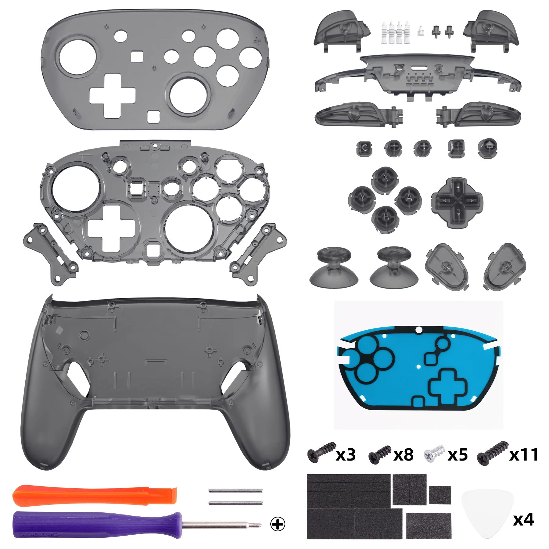 eXtremeRate DIY Replacement Full Set Shells with Buttons for Nintendo Switch 2 Pro Controller - Clear Slate Black - Image 2