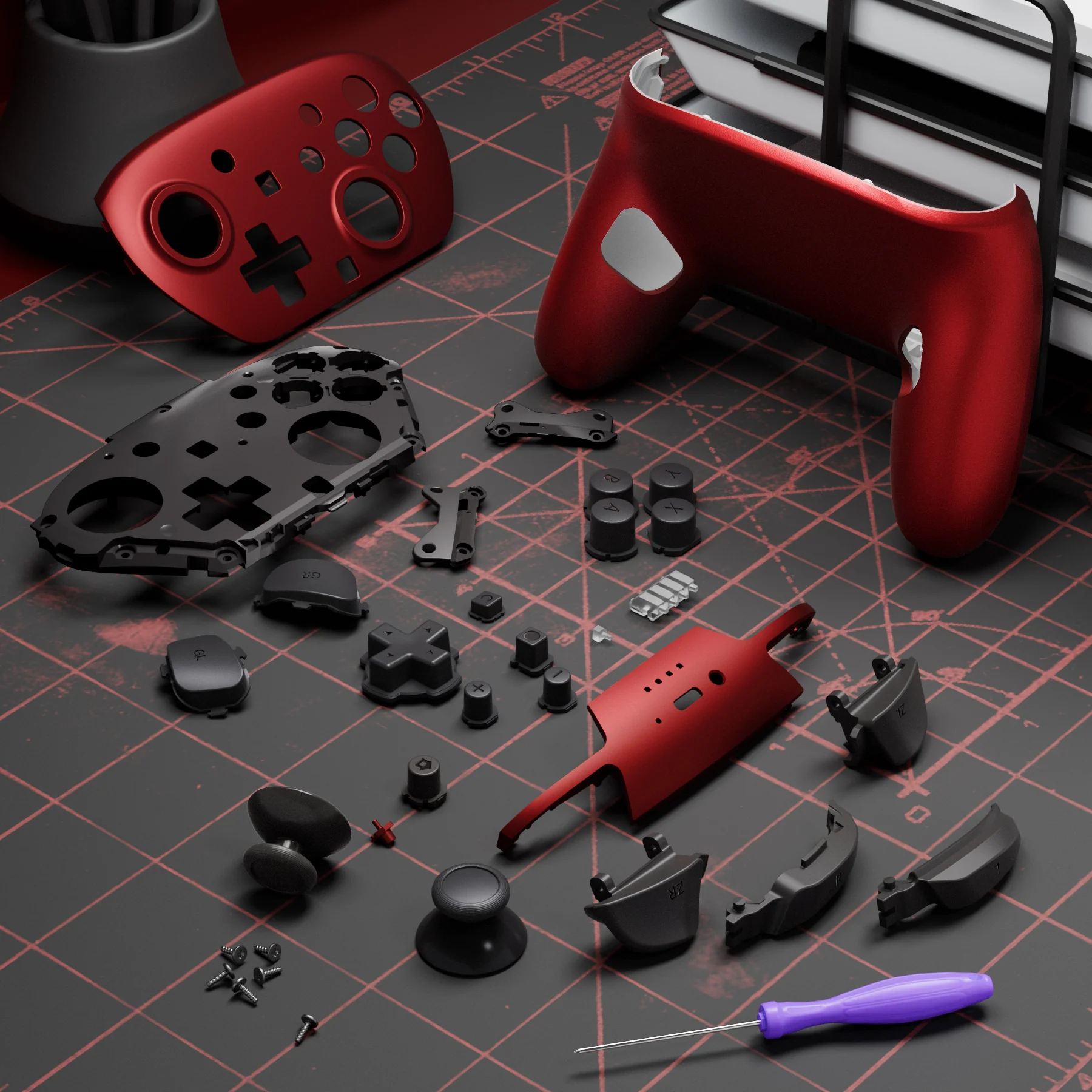 eXtremeRate DIY Replacement Full Set Shells with Buttons for Nintendo Switch 2 Pro Controller - Scarlet Red - Image 10