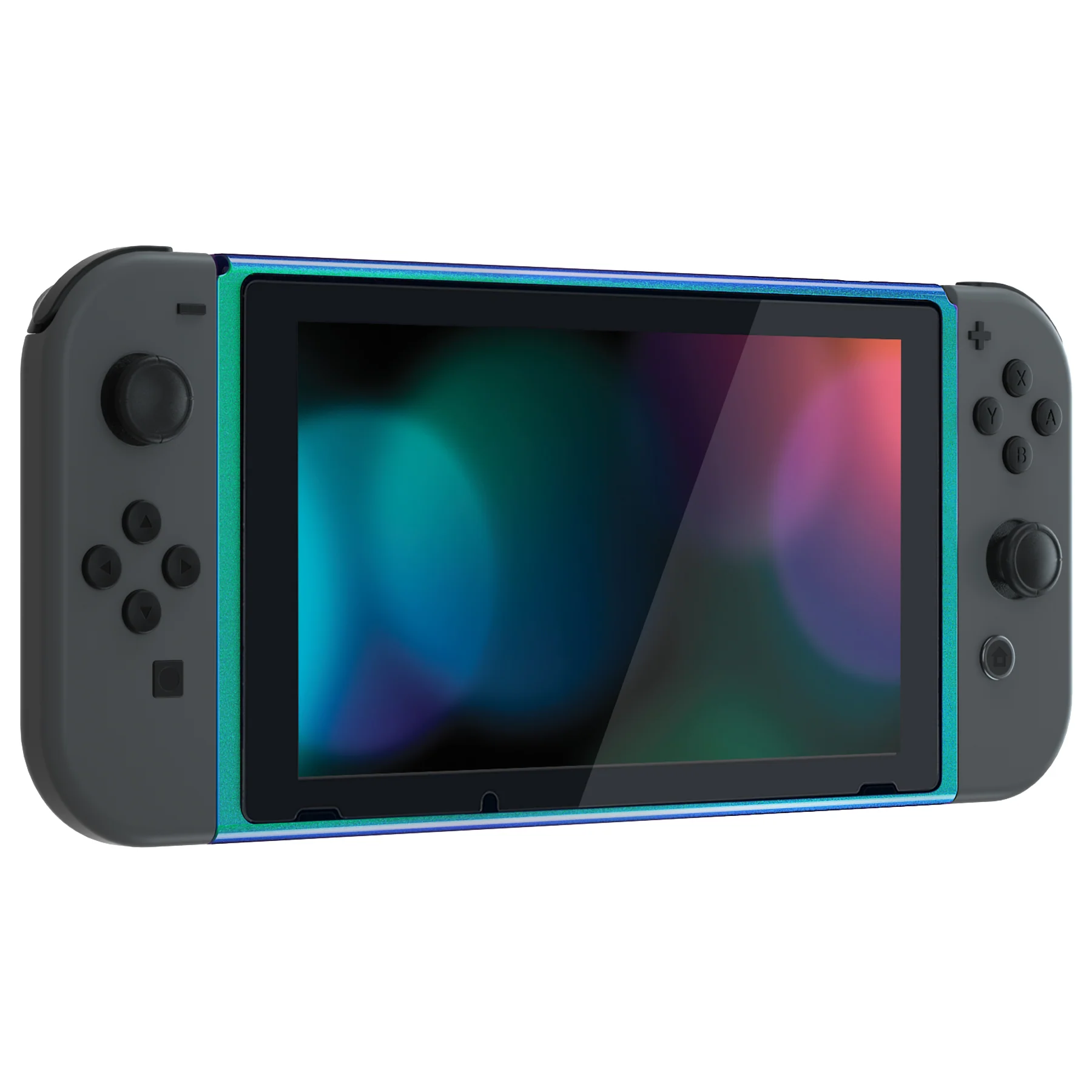 eXtremeRate DIY Replacement Housing Shell Front Frame with Volume Up Down Power Buttons for NS Switch Console - Chameleon Green Purple - Image 4