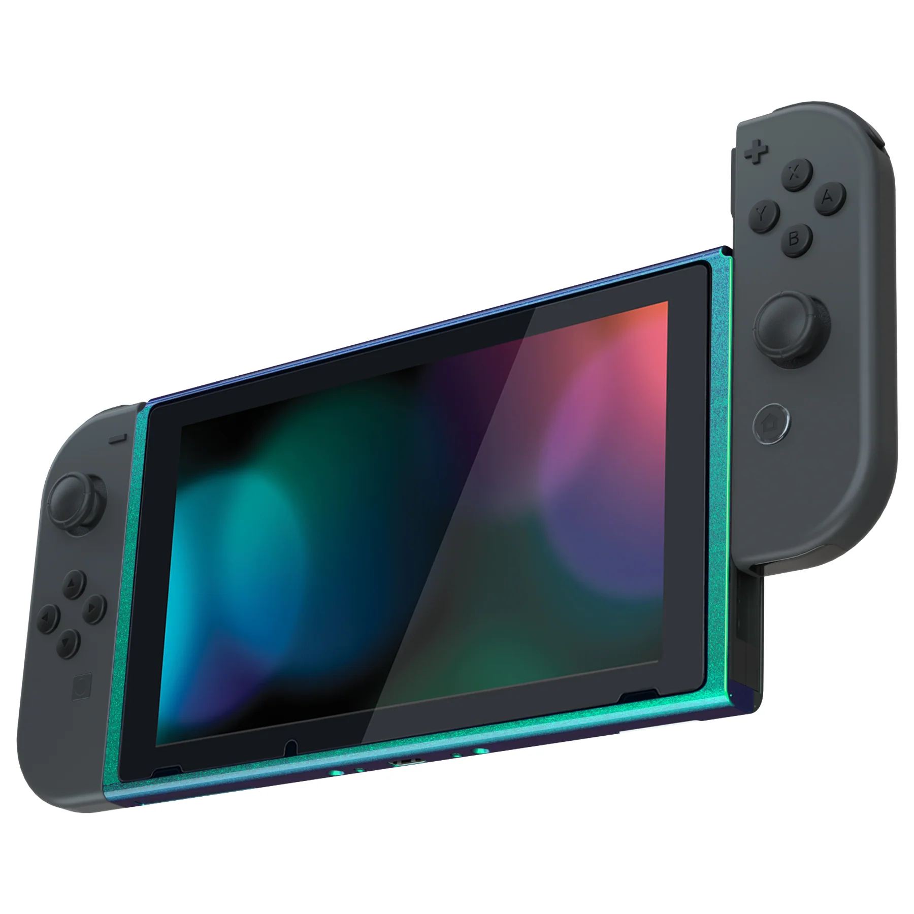 eXtremeRate DIY Replacement Housing Shell Front Frame with Volume Up Down Power Buttons for NS Switch Console - Chameleon Green Purple - Image 5