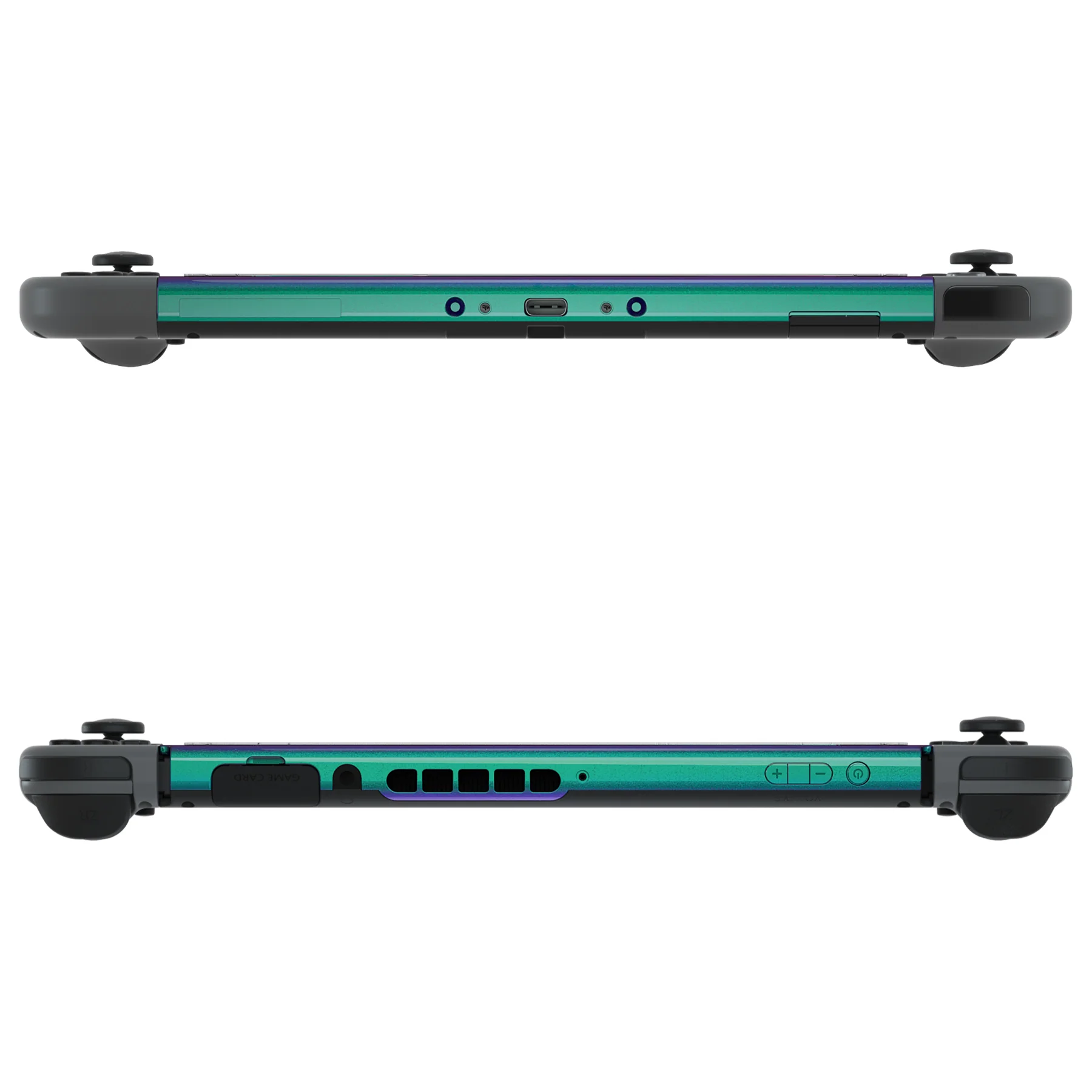 eXtremeRate DIY Replacement Housing Shell Front Frame with Volume Up Down Power Buttons for NS Switch Console - Chameleon Green Purple - Image 7