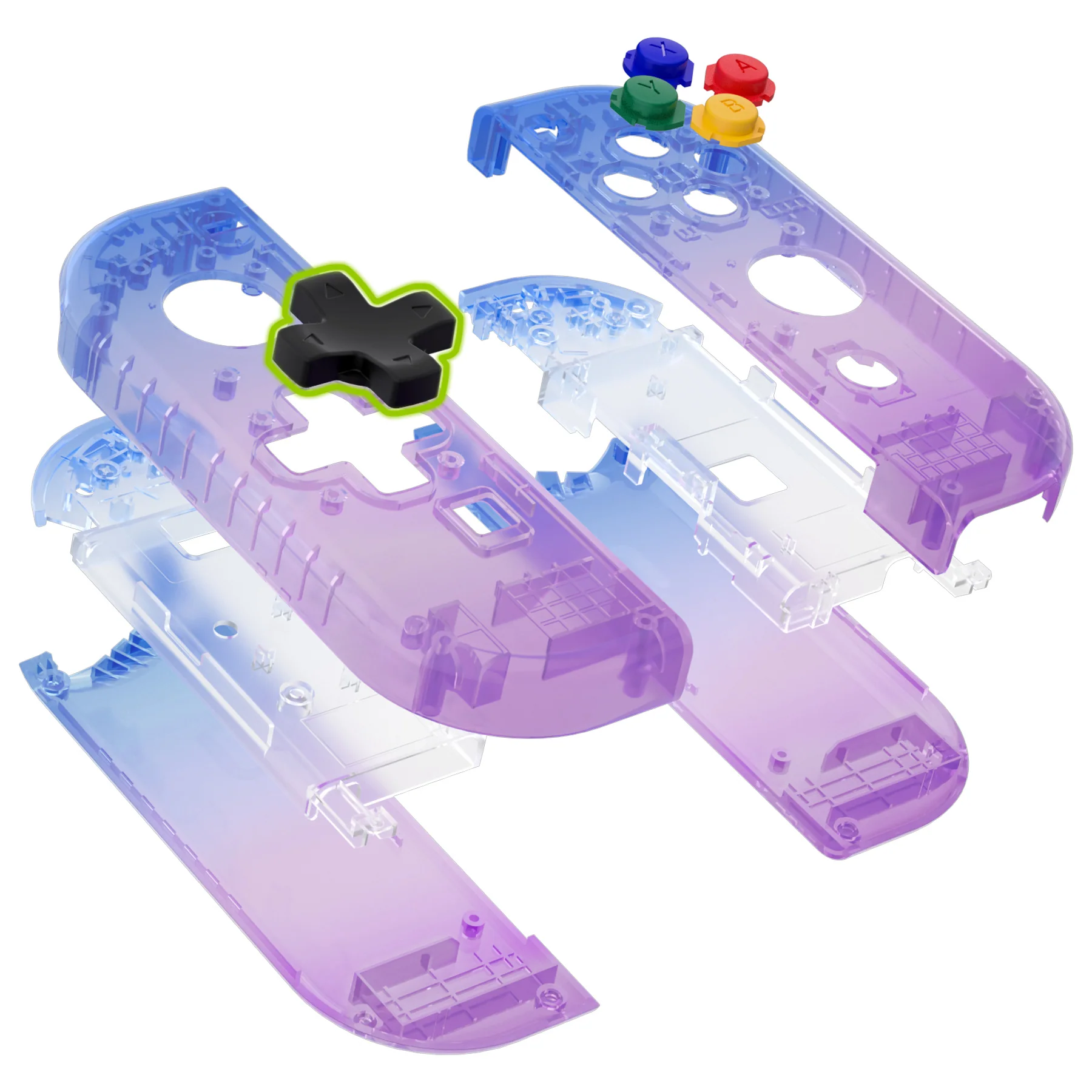 eXtremeRate Dpad Version Replacement Full Set Shell Case with Buttons for Joycon of NS Switch - Gradient Translucent Bluebell - Image 12