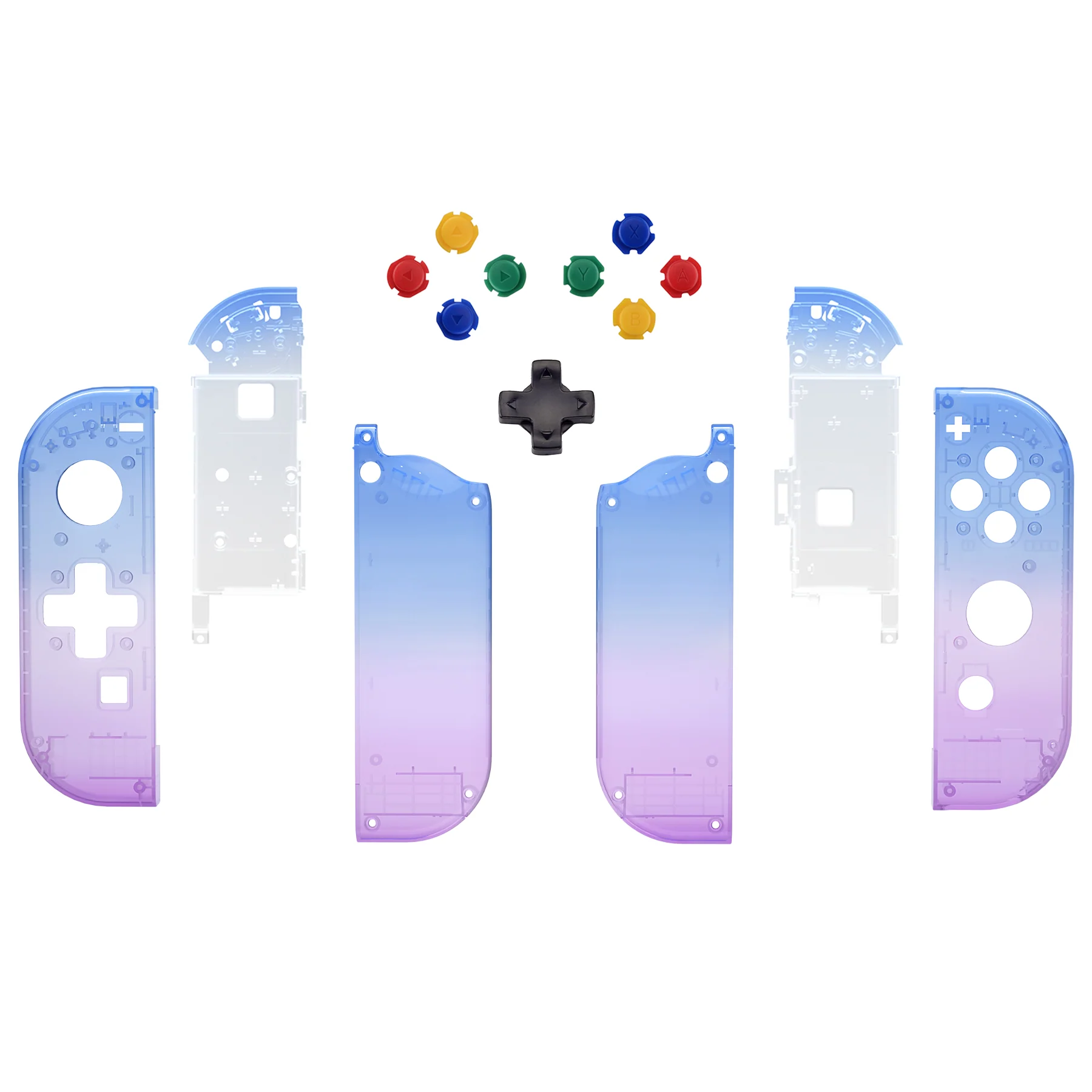 eXtremeRate Dpad Version Replacement Full Set Shell Case with Buttons for Joycon of NS Switch - Gradient Translucent Bluebell - Image 2