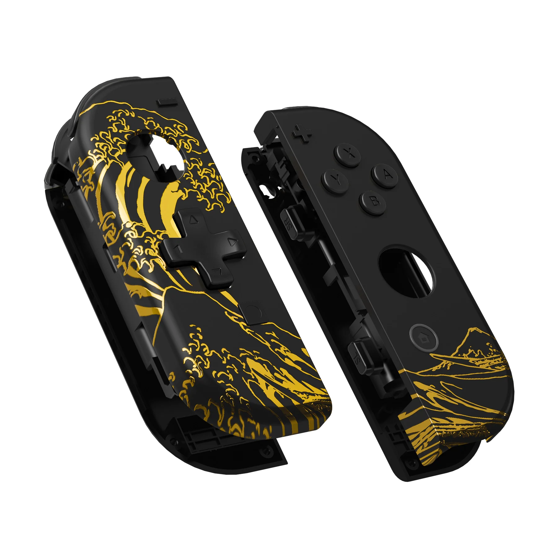 eXtremeRate Dpad Version Replacement Full Set Shell Case with Buttons for Joycon of NS Switch - The Great GOLDEN Wave Off Kanagawa - Black - Image 10