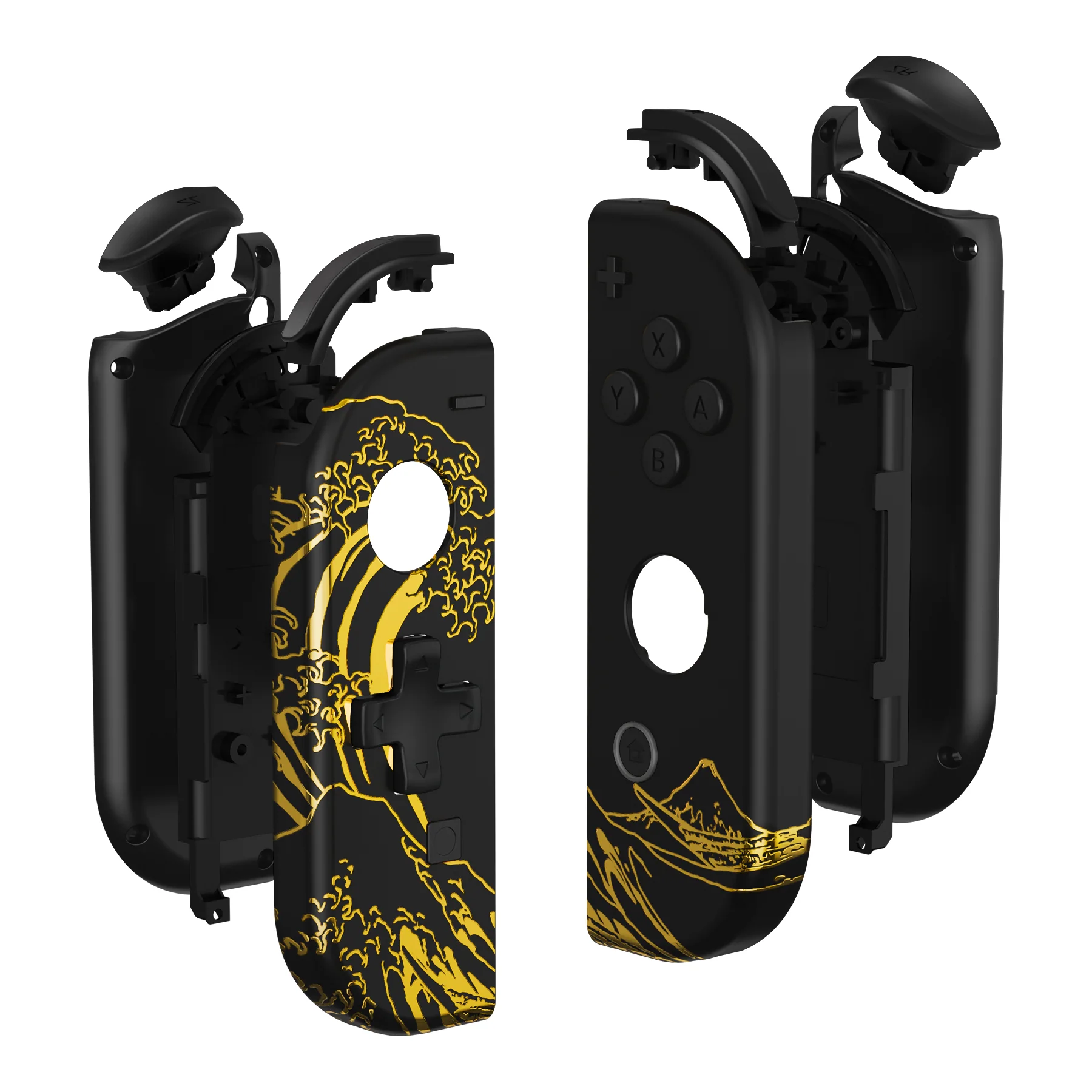 eXtremeRate Dpad Version Replacement Full Set Shell Case with Buttons for Joycon of NS Switch - The Great GOLDEN Wave Off Kanagawa - Black - Image 11