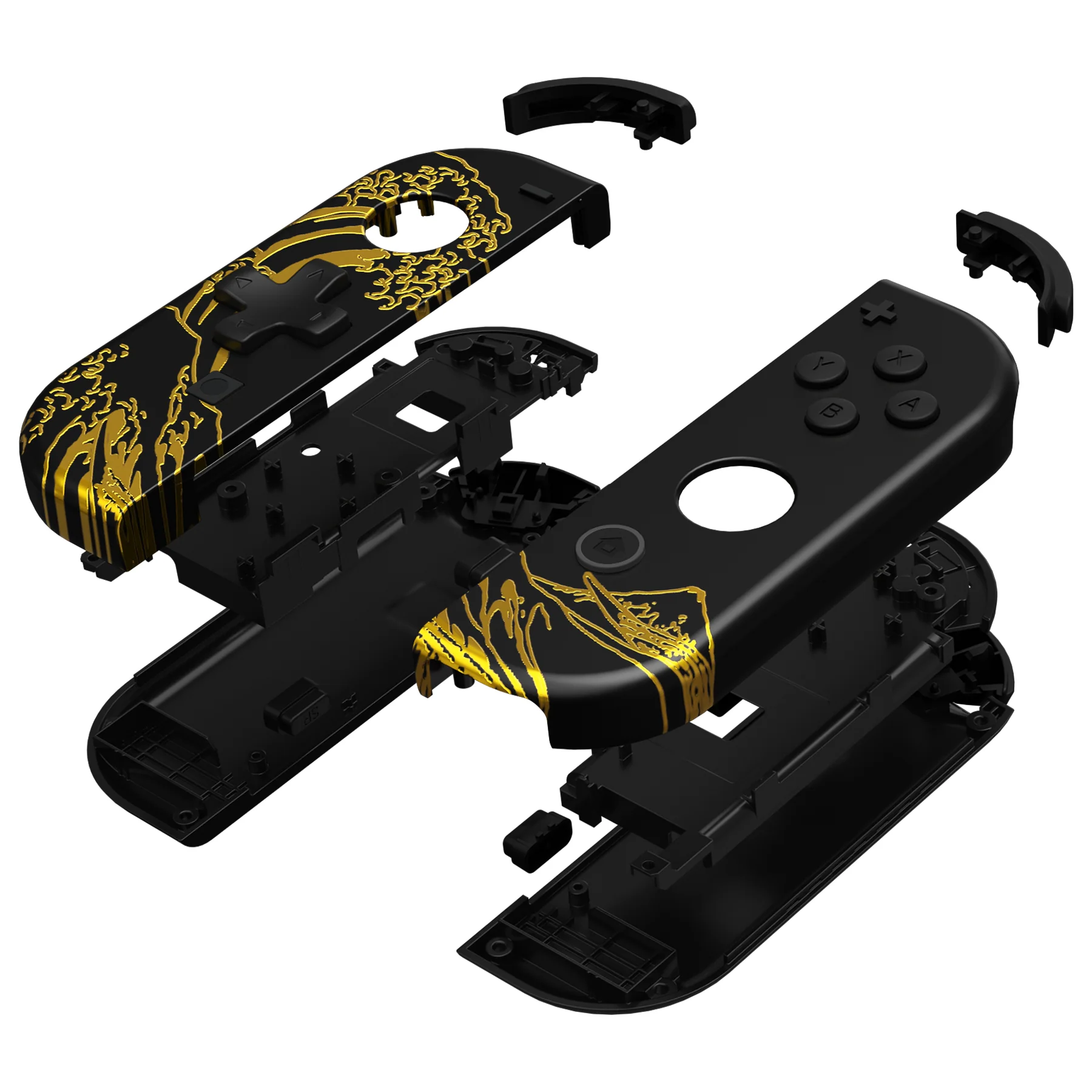 eXtremeRate Dpad Version Replacement Full Set Shell Case with Buttons for Joycon of NS Switch - The Great GOLDEN Wave Off Kanagawa - Black - Image 14