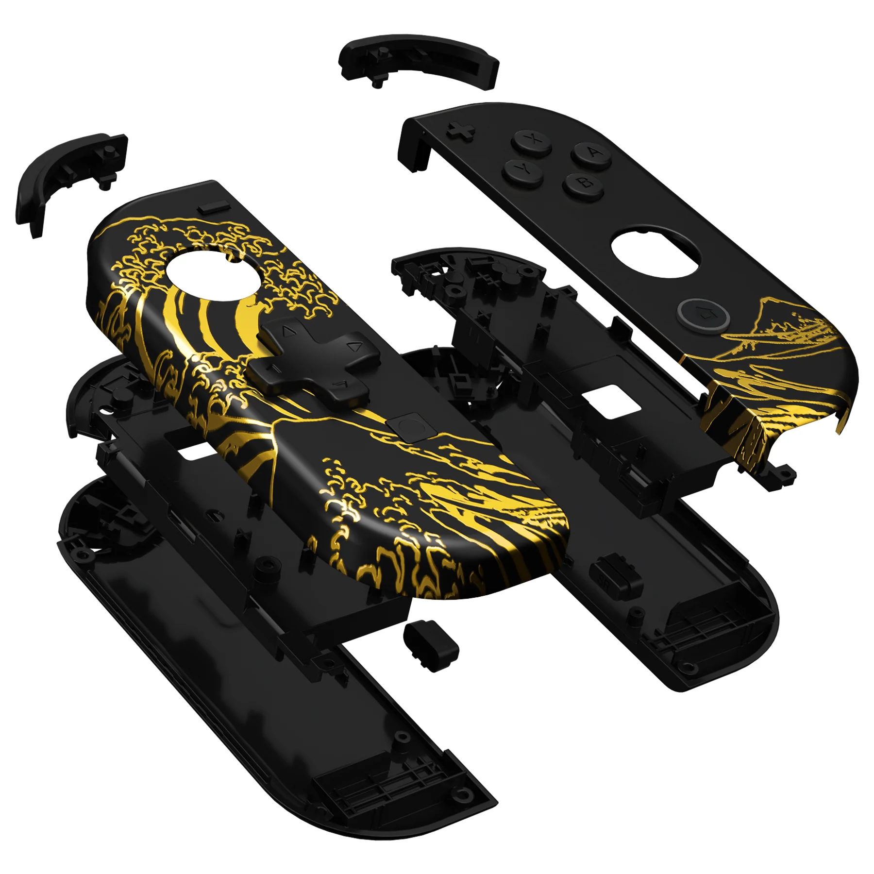 eXtremeRate Dpad Version Replacement Full Set Shell Case with Buttons for Joycon of NS Switch - The Great GOLDEN Wave Off Kanagawa - Black - Image 15