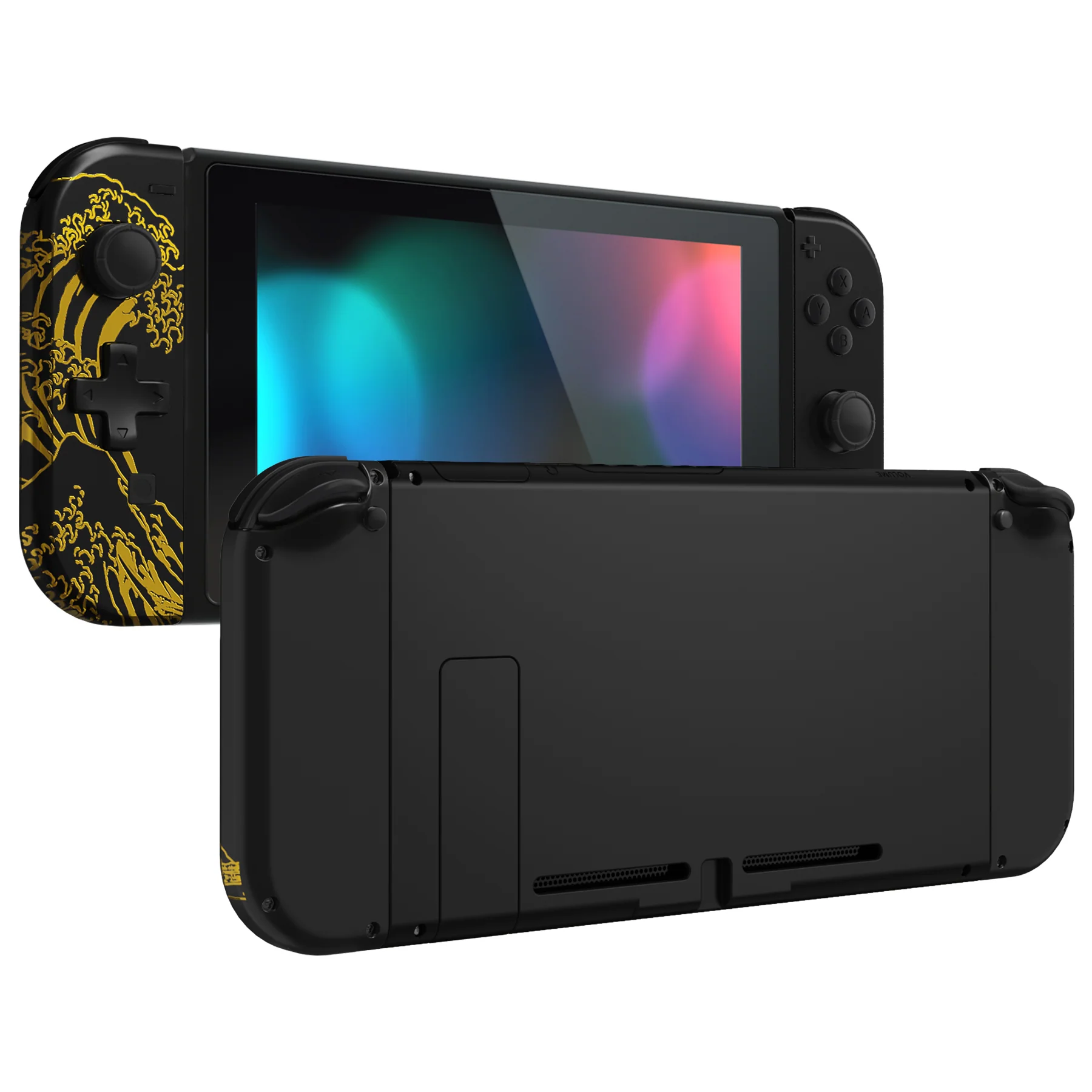 eXtremeRate Dpad Version Replacement Full Set Shell Case with Buttons for Joycon of NS Switch - The Great GOLDEN Wave Off Kanagawa - Black - Image 4
