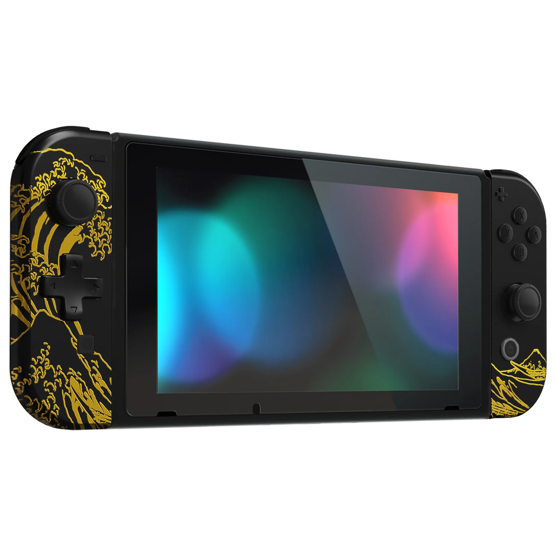 eXtremeRate Dpad Version Replacement Full Set Shell Case with Buttons for Joycon of NS Switch - The Great GOLDEN Wave Off Kanagawa - Black - Image 6