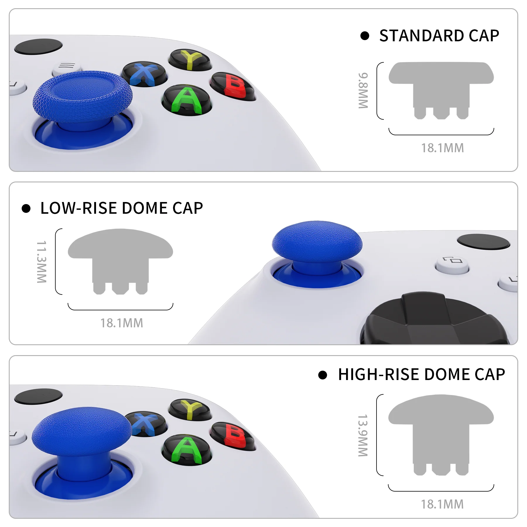 eXtremeRate EDGE Sticks Replacement Interchangeable Thumbsticks for Xbox Series X/S & Xbox Core & Xbox One X/S & Xbox Elite V1 & NS Switch Pro Controller - Blue - Image 6