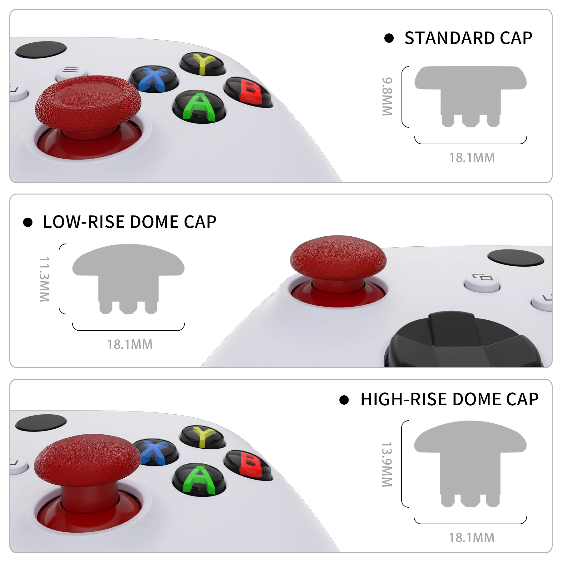 eXtremeRate EDGE Sticks Replacement Interchangeable Thumbsticks for Xbox Series X/S & Xbox Core & Xbox One X/S & Xbox Elite V1 & NS Switch Pro Controller - Carmine Red - Image 6