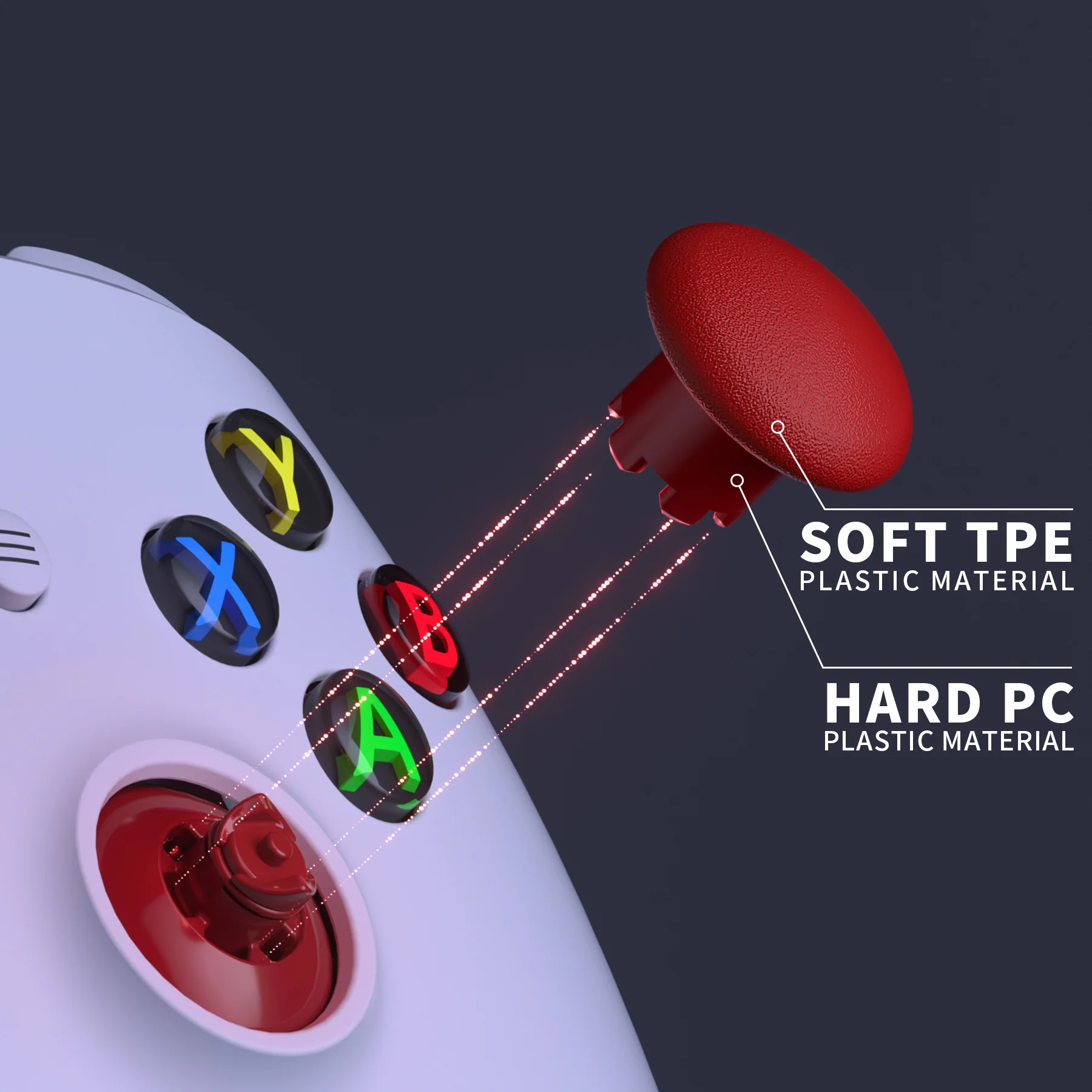 eXtremeRate EDGE Sticks Replacement Interchangeable Thumbsticks for Xbox Series X/S & Xbox Core & Xbox One X/S & Xbox Elite V1 & NS Switch Pro Controller - Carmine Red - Image 7