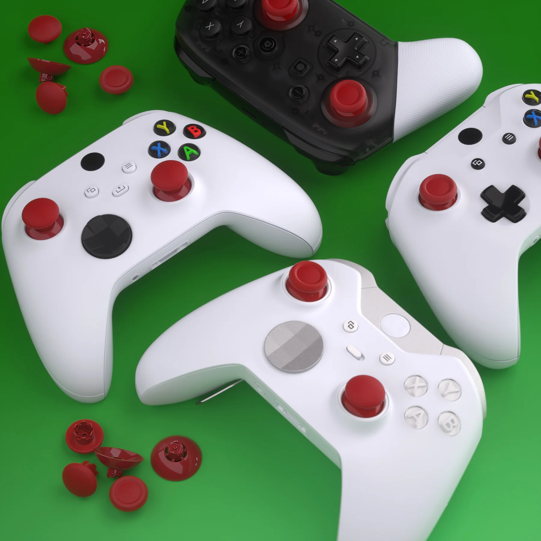 eXtremeRate EDGE Sticks Replacement Interchangeable Thumbsticks for Xbox Series X/S & Xbox Core & Xbox One X/S & Xbox Elite V1 & NS Switch Pro Controller - Carmine Red - Image 9