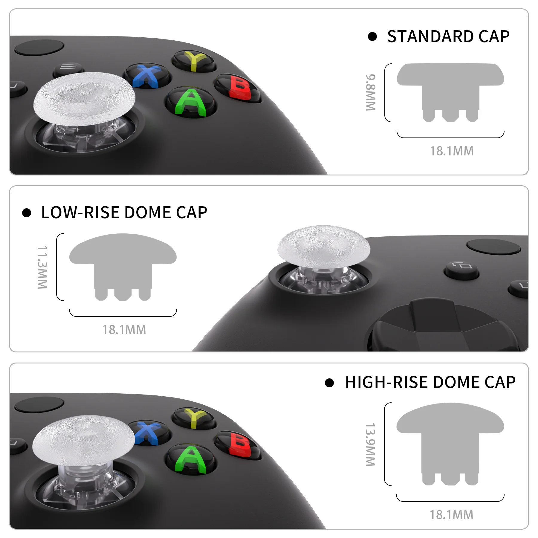 eXtremeRate EDGE Sticks Replacement Interchangeable Thumbsticks for Xbox Series X/S & Xbox Core & Xbox One X/S & Xbox Elite V1 & NS Switch Pro Controller - Clear - Image 6