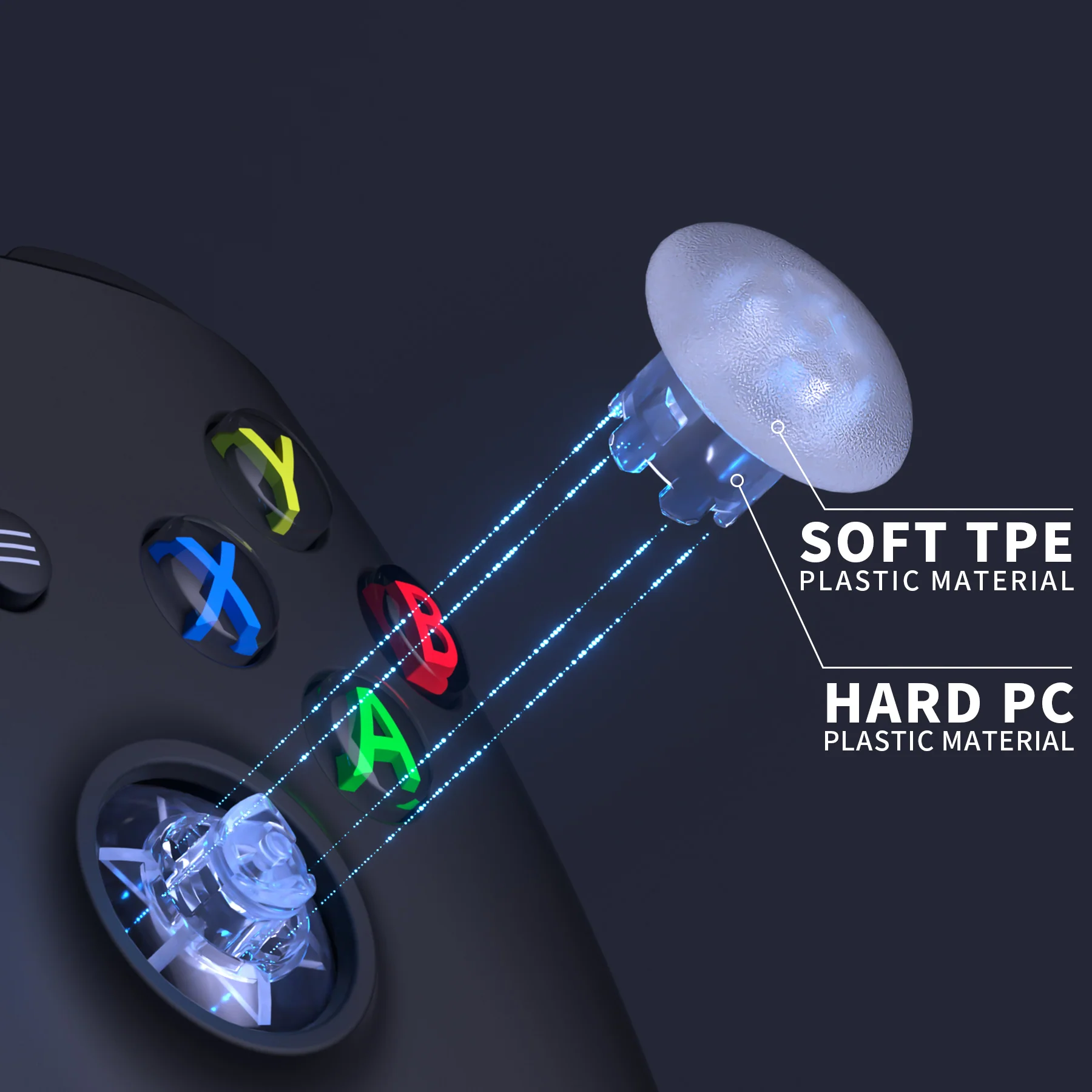 eXtremeRate EDGE Sticks Replacement Interchangeable Thumbsticks for Xbox Series X/S & Xbox Core & Xbox One X/S & Xbox Elite V1 & NS Switch Pro Controller - Clear - Image 7