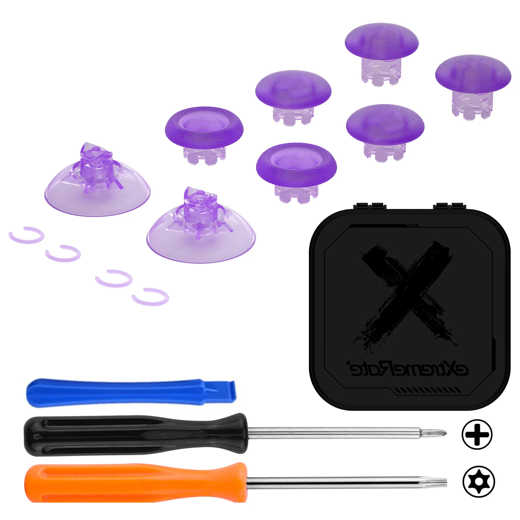 eXtremeRate EDGE Sticks Replacement Interchangeable Thumbsticks for Xbox Series X/S & Xbox Core & Xbox One X/S & Xbox Elite V1 & NS Switch Pro Controller - Clear Atomic Purple - Image 2