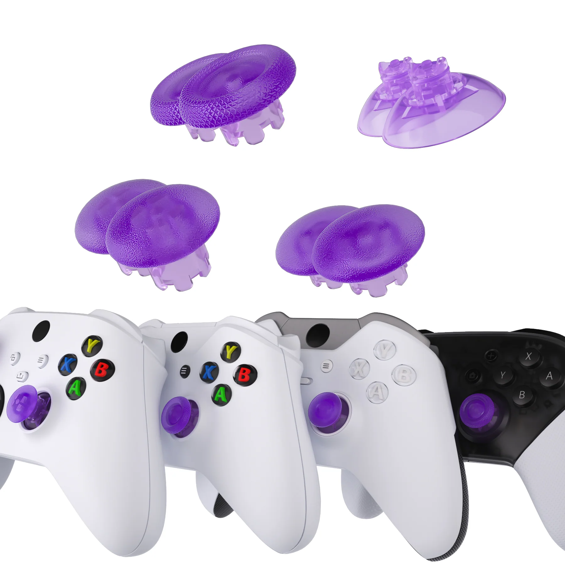 eXtremeRate EDGE Sticks Replacement Interchangeable Thumbsticks for Xbox Series X/S & Xbox Core & Xbox One X/S & Xbox Elite V1 & NS Switch Pro Controller - Clear Atomic Purple - Image 4