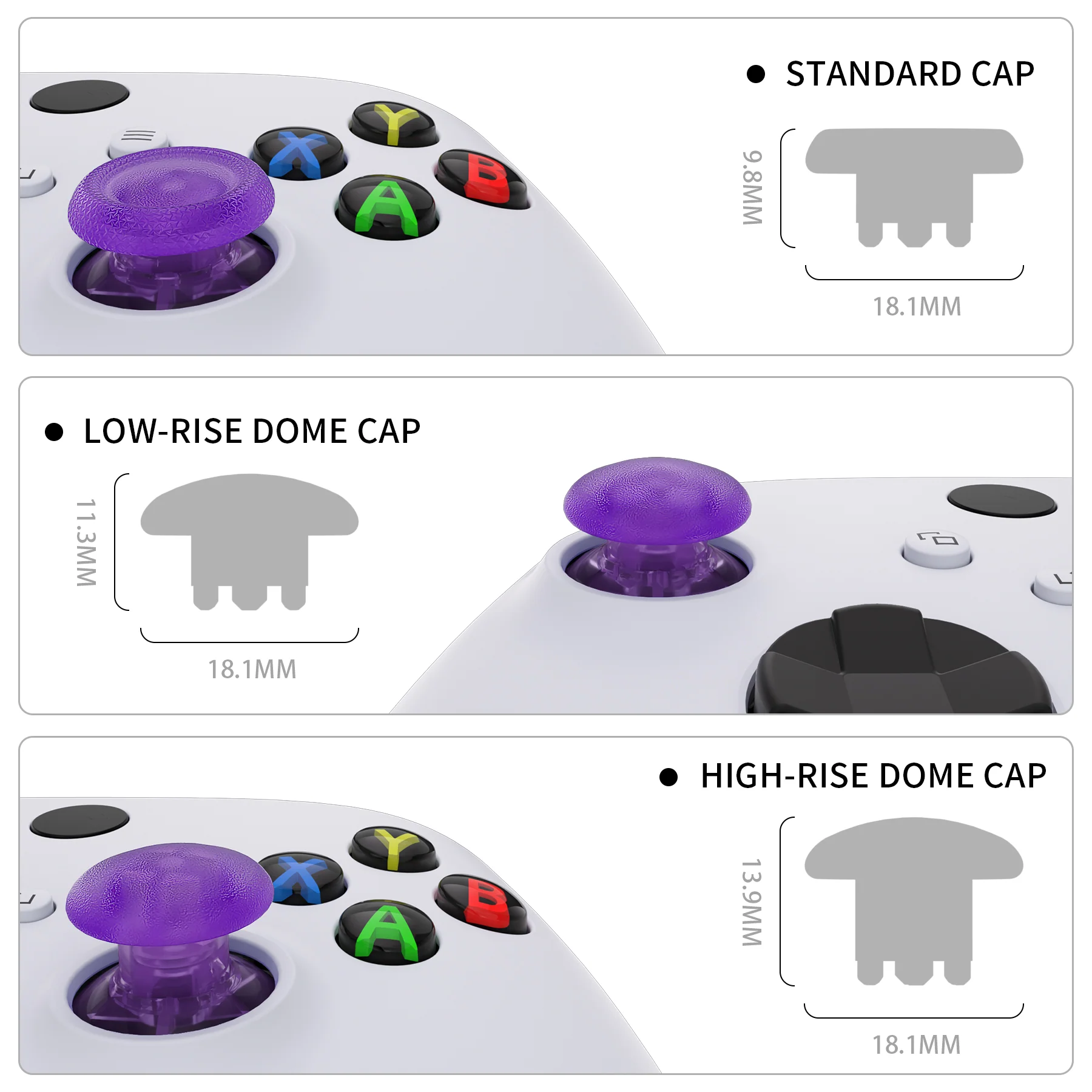 eXtremeRate EDGE Sticks Replacement Interchangeable Thumbsticks for Xbox Series X/S & Xbox Core & Xbox One X/S & Xbox Elite V1 & NS Switch Pro Controller - Clear Atomic Purple - Image 6