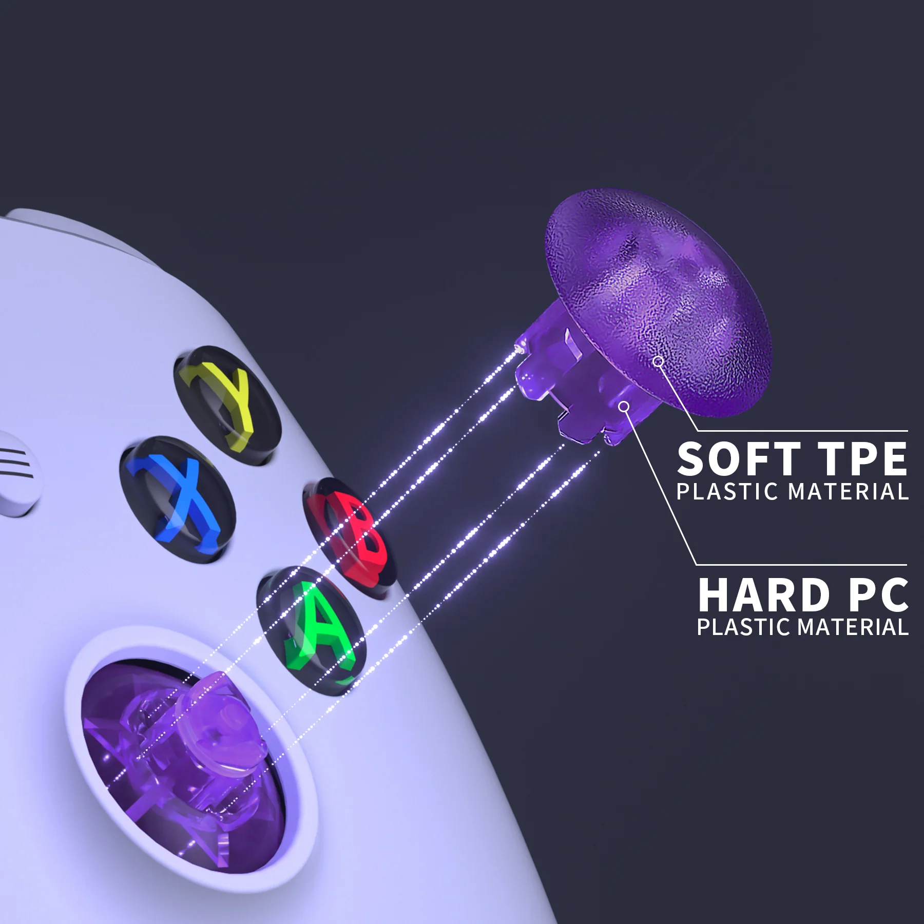 eXtremeRate EDGE Sticks Replacement Interchangeable Thumbsticks for Xbox Series X/S & Xbox Core & Xbox One X/S & Xbox Elite V1 & NS Switch Pro Controller - Clear Atomic Purple - Image 7