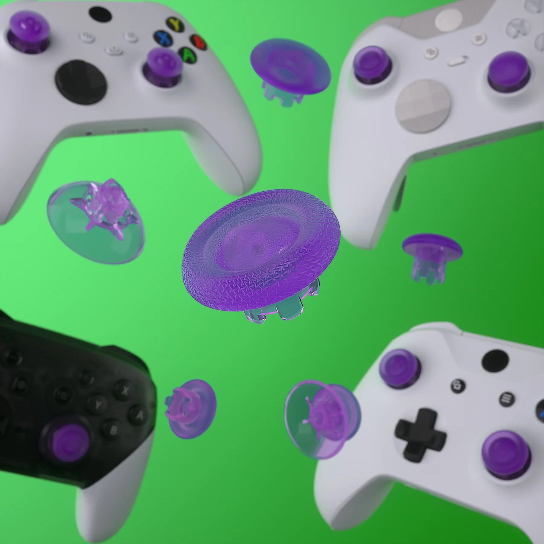 eXtremeRate EDGE Sticks Replacement Interchangeable Thumbsticks for Xbox Series X/S & Xbox Core & Xbox One X/S & Xbox Elite V1 & NS Switch Pro Controller - Clear Atomic Purple - Image 8