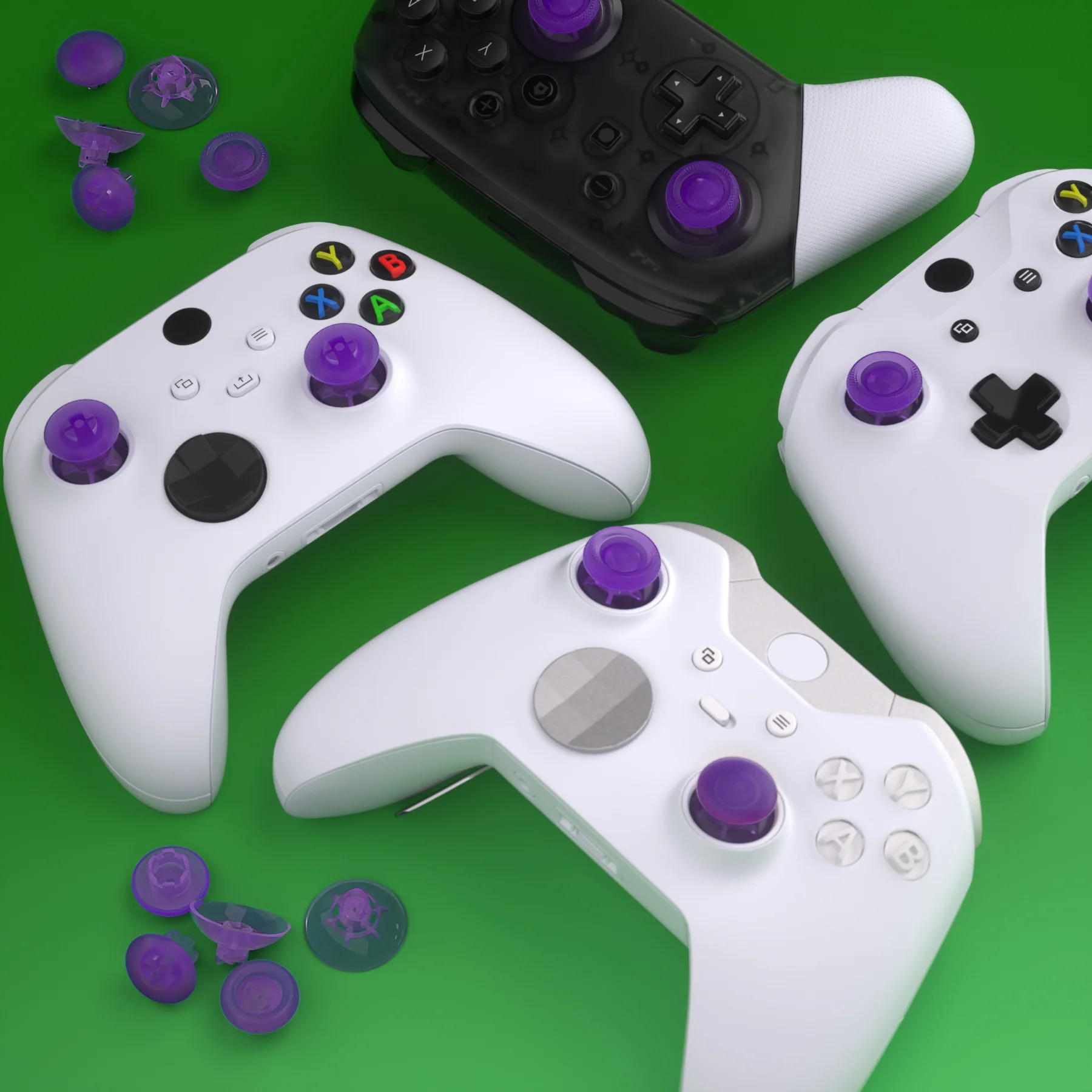 eXtremeRate EDGE Sticks Replacement Interchangeable Thumbsticks for Xbox Series X/S & Xbox Core & Xbox One X/S & Xbox Elite V1 & NS Switch Pro Controller - Clear Atomic Purple - Image 9