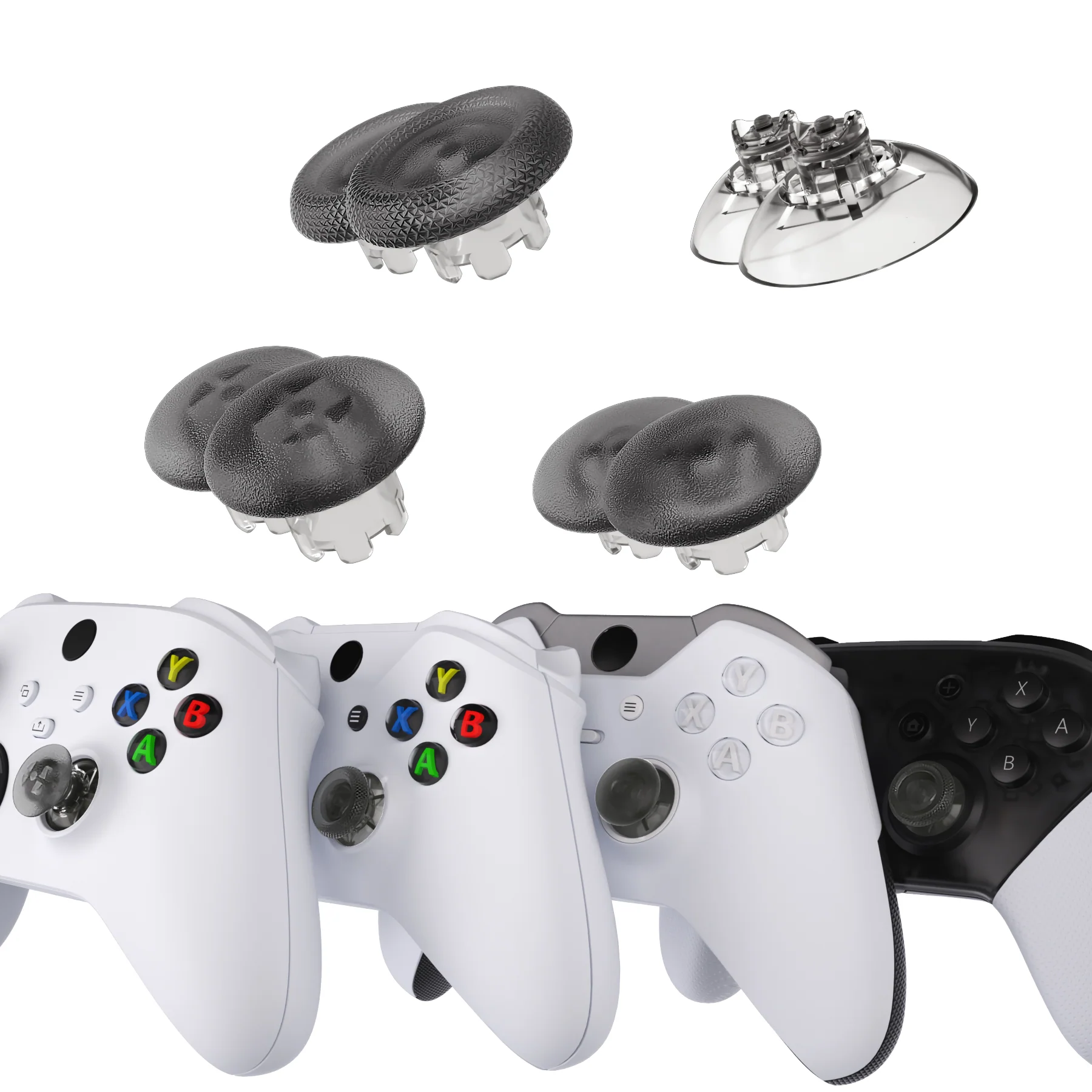 eXtremeRate EDGE Sticks Replacement Interchangeable Thumbsticks for Xbox Series X/S & Xbox Core & Xbox One X/S & Xbox Elite V1 & NS Switch Pro Controller - Clear Black - Image 4
