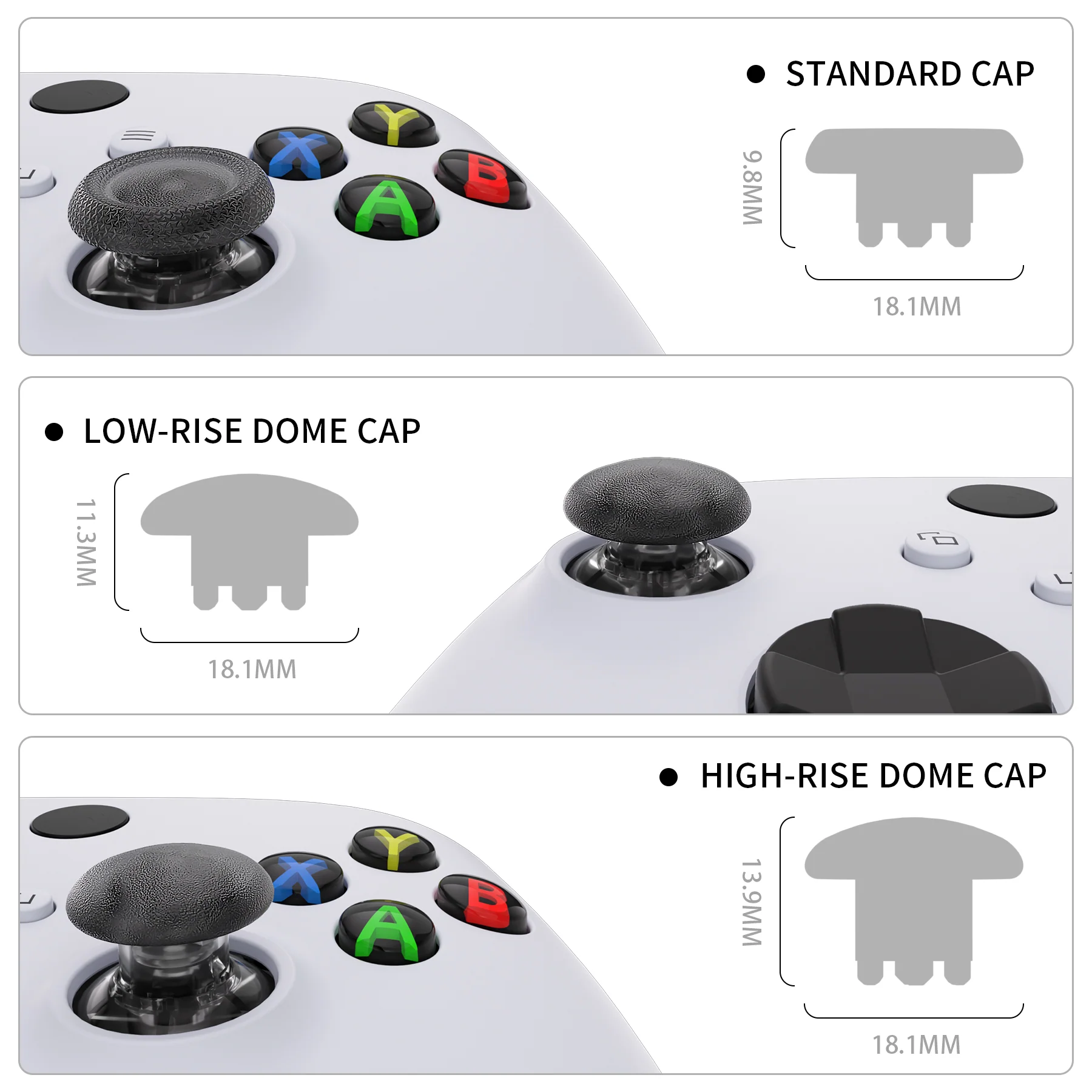 eXtremeRate EDGE Sticks Replacement Interchangeable Thumbsticks for Xbox Series X/S & Xbox Core & Xbox One X/S & Xbox Elite V1 & NS Switch Pro Controller - Clear Black - Image 6