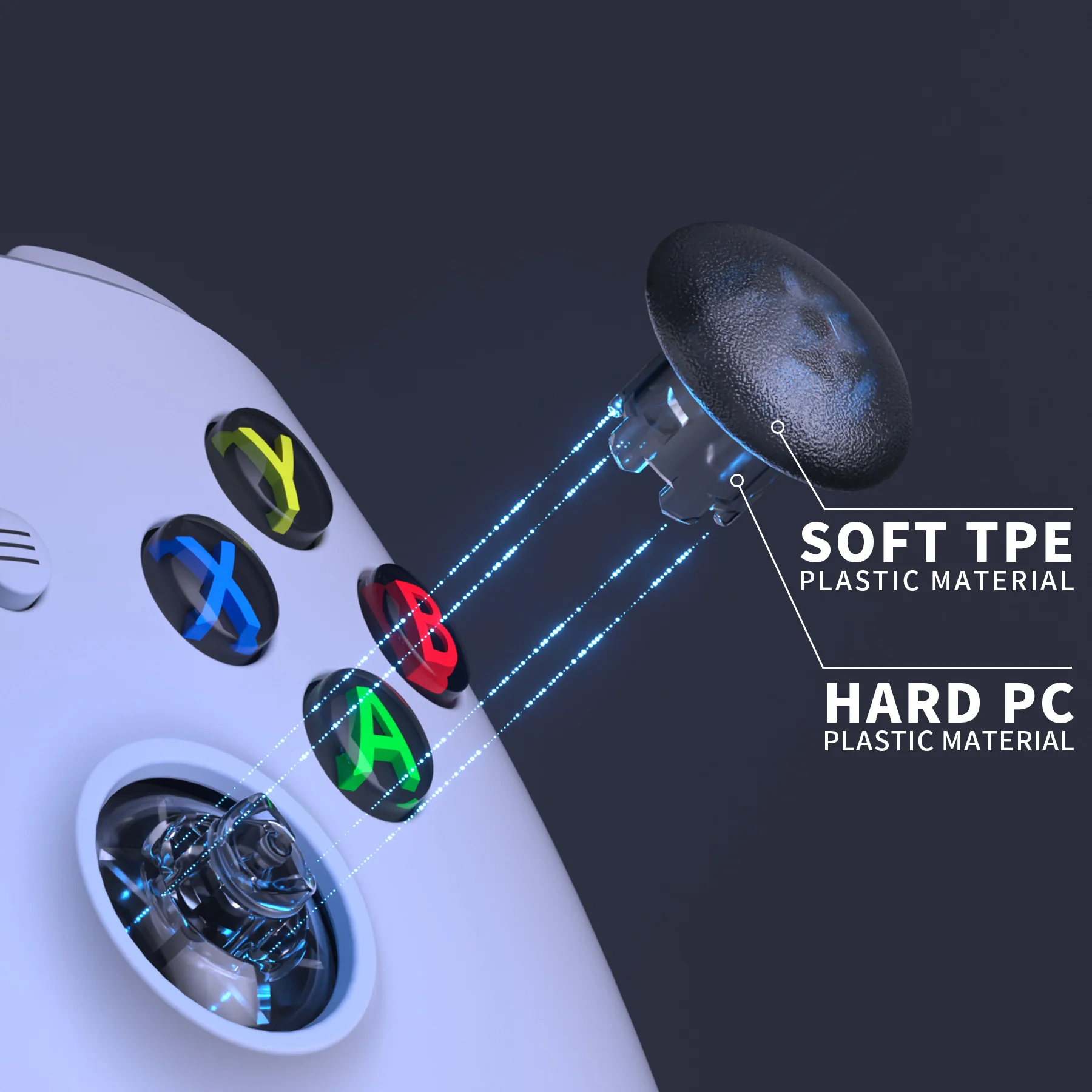 eXtremeRate EDGE Sticks Replacement Interchangeable Thumbsticks for Xbox Series X/S & Xbox Core & Xbox One X/S & Xbox Elite V1 & NS Switch Pro Controller - Clear Black - Image 7