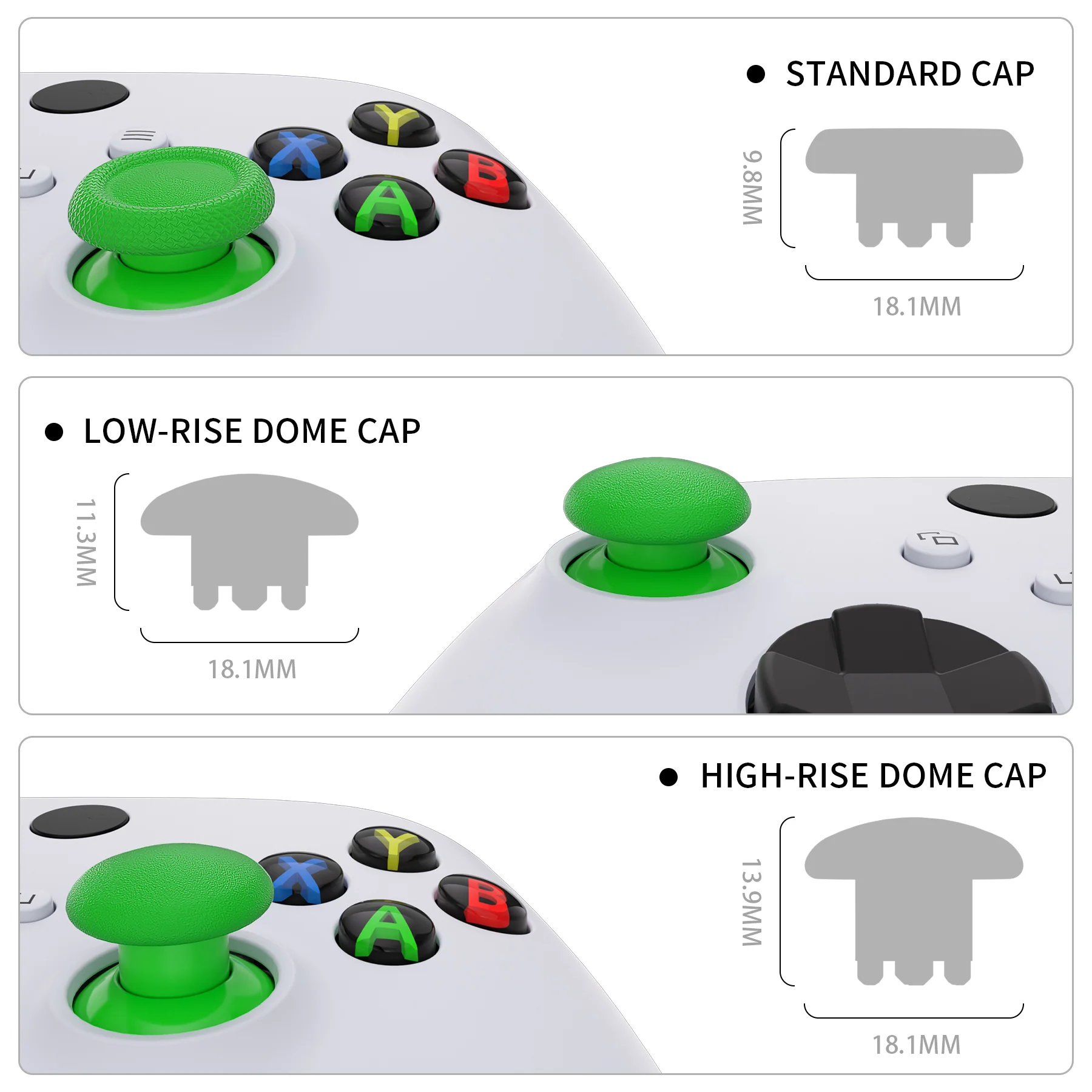 eXtremeRate EDGE Sticks Replacement Interchangeable Thumbsticks for Xbox Series X/S & Xbox Core & Xbox One X/S & Xbox Elite V1 & NS Switch Pro Controller - Green - Image 6