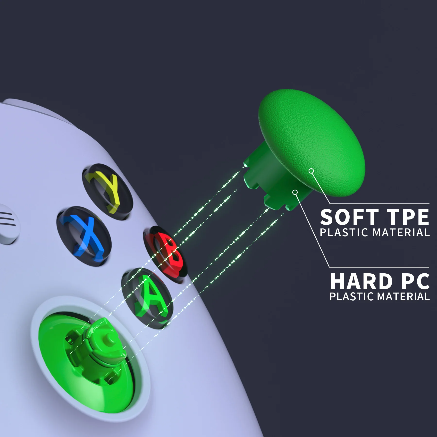 eXtremeRate EDGE Sticks Replacement Interchangeable Thumbsticks for Xbox Series X/S & Xbox Core & Xbox One X/S & Xbox Elite V1 & NS Switch Pro Controller - Green - Image 7