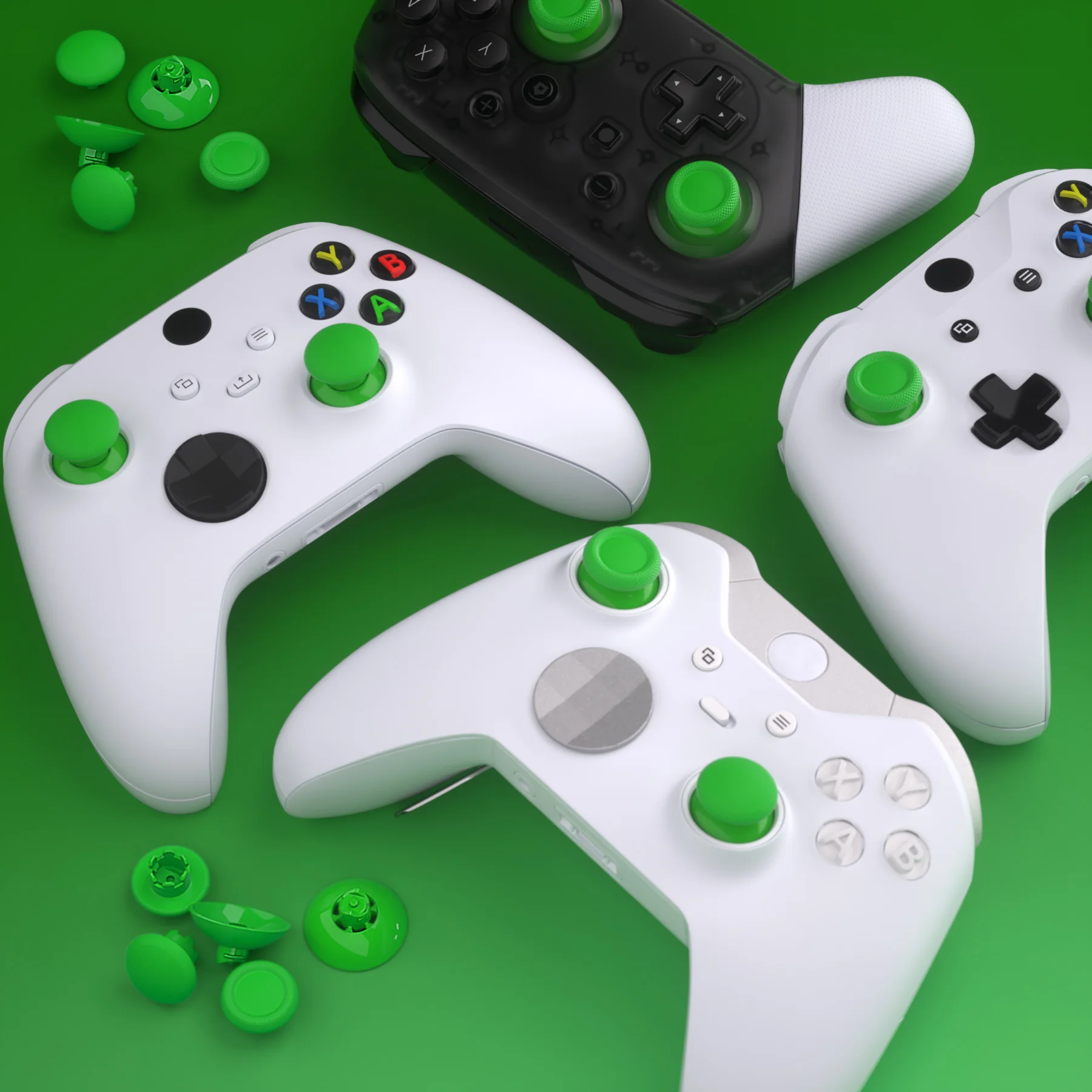 eXtremeRate EDGE Sticks Replacement Interchangeable Thumbsticks for Xbox Series X/S & Xbox Core & Xbox One X/S & Xbox Elite V1 & NS Switch Pro Controller - Green - Image 9
