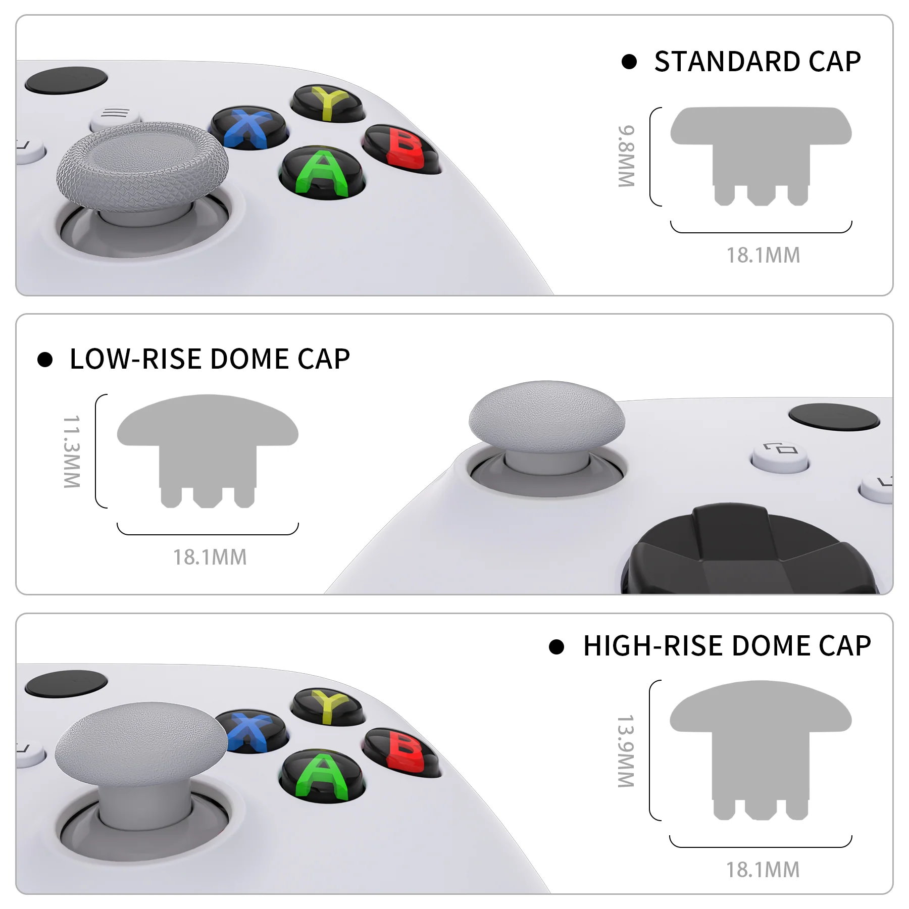 eXtremeRate EDGE Sticks Replacement Interchangeable Thumbsticks for Xbox Series X/S & Xbox Core & Xbox One X/S & Xbox Elite V1 & NS Switch Pro Controller - New Hope Gray - Image 6