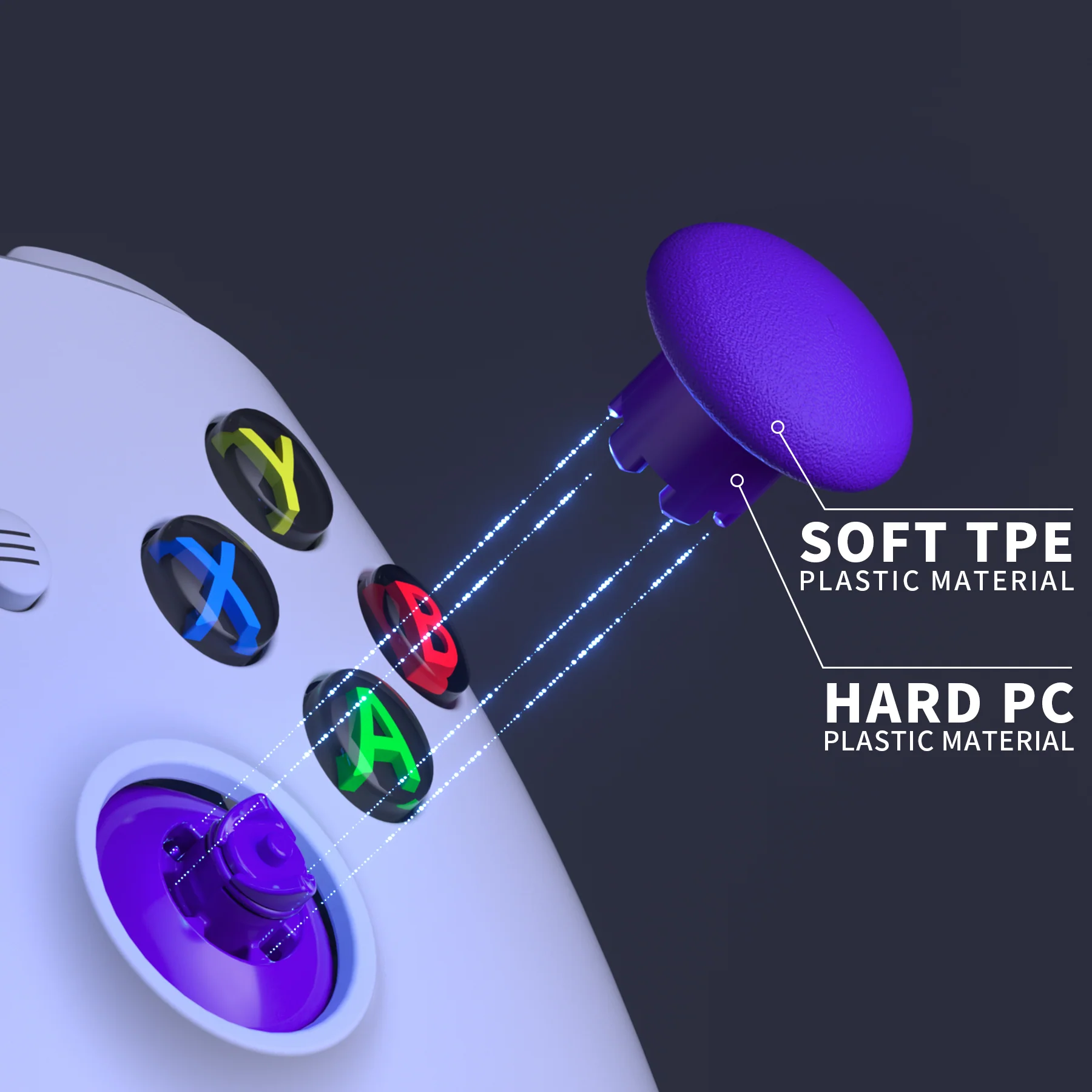 eXtremeRate EDGE Sticks Replacement Interchangeable Thumbsticks for Xbox Series X/S & Xbox Core & Xbox One X/S & Xbox Elite V1 & NS Switch Pro Controller - Purple - Image 7