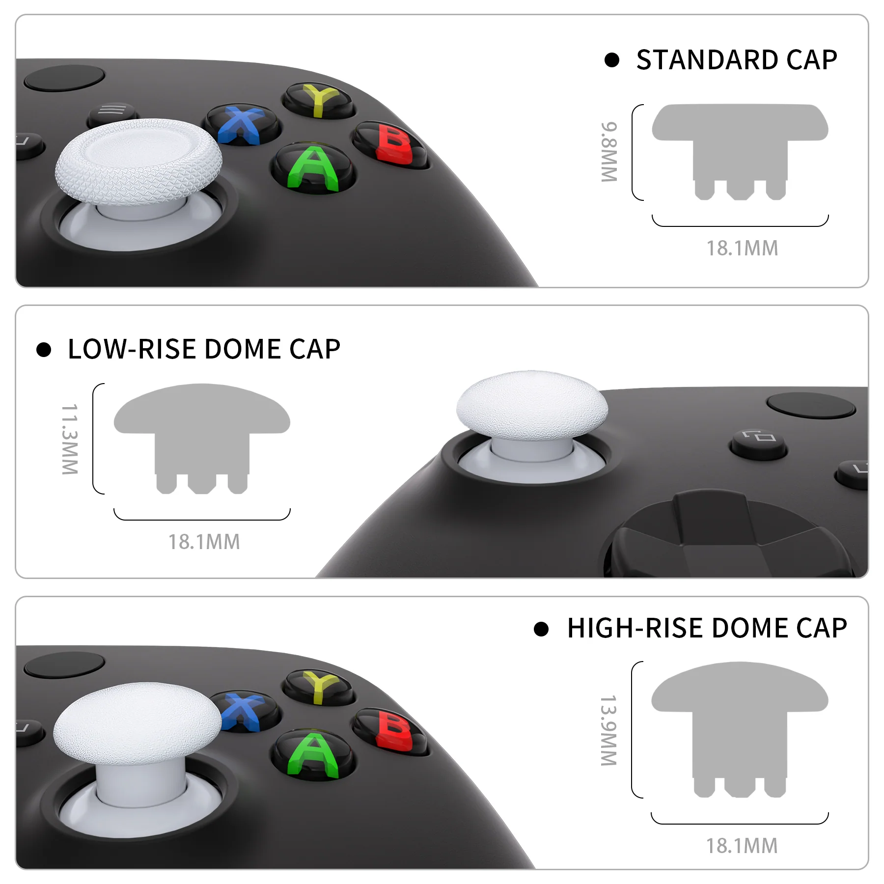 eXtremeRate EDGE Sticks Replacement Interchangeable Thumbsticks for Xbox Series X/S & Xbox Core & Xbox One X/S & Xbox Elite V1 & NS Switch Pro Controller - Robot White - Image 6