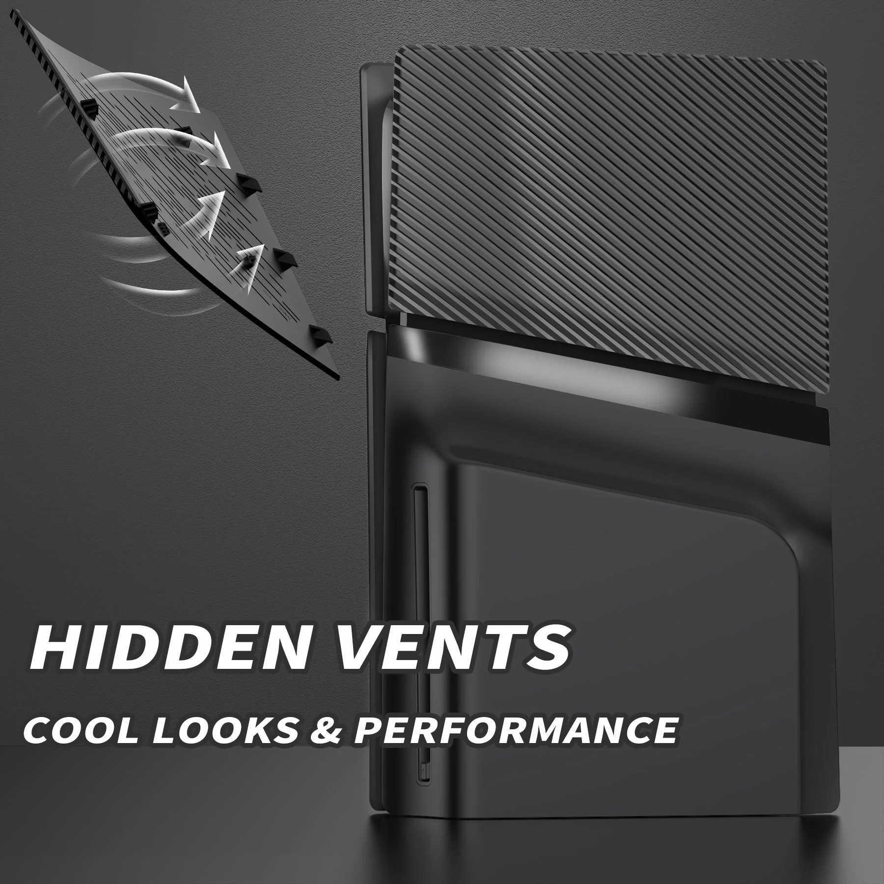 eXtremeRate eXcover Replacement Top Bottom Cover Side Panel with Cooling Vent for PS5 Slim Disc Edition Console - Black - Image 7