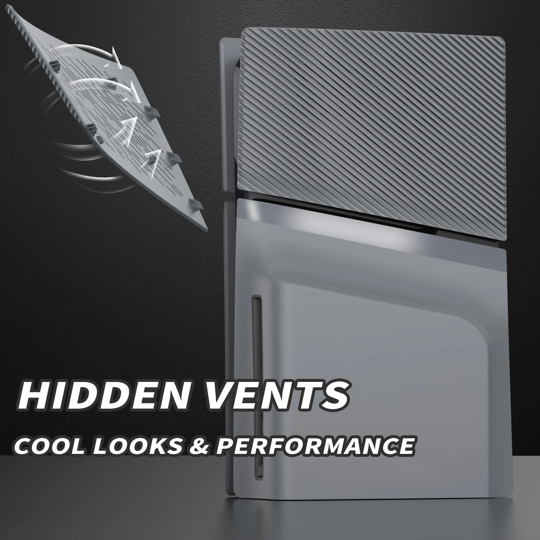 eXtremeRate eXcover Replacement Top Bottom Cover Side Panel with Cooling Vent for PS5 Slim Disc Edition Console - New Hope Gray - Image 7