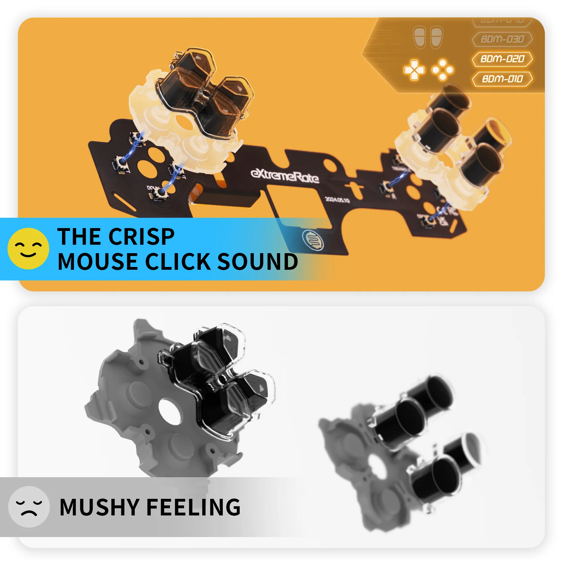 eXtremeRate Face Clicky Kit V3 for PS5 Controller BDM-010 & BDM-020, Custom Hard Silicone Tactile Switch Dpad Action Buttons for PS5 Controller - Image 7