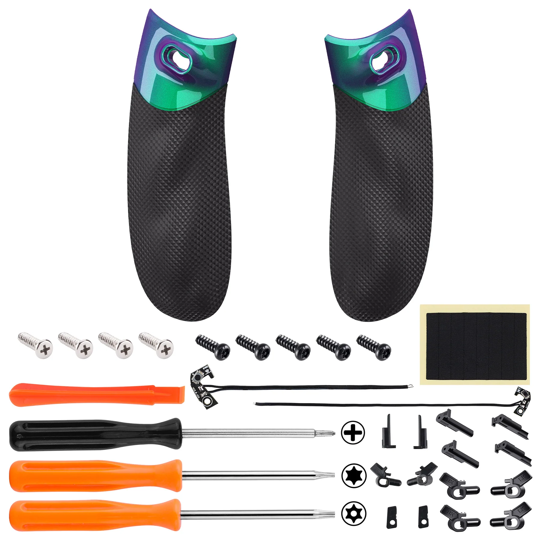 eXtremeRate FLEXOR Clicky Rubberized Side Rails Grips Trigger Stop Kit for Xbox Series X/S Controller & Xbox Core Controller - Chameleon Green Purple - Image 2