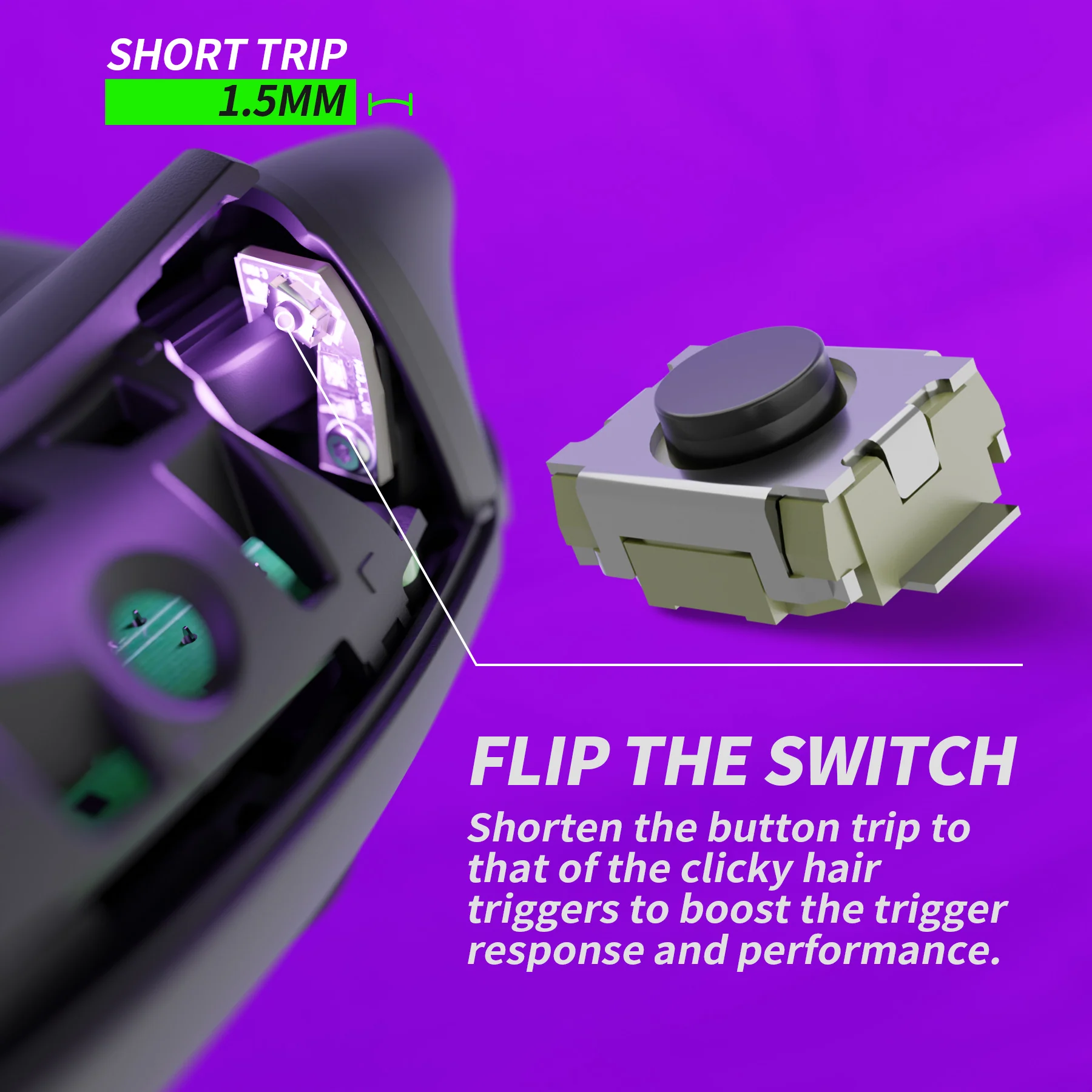 eXtremeRate FLEXOR Clicky Rubberized Side Rails Grips Trigger Stop Kit for Xbox Series X/S Controller & Xbox Core Controller - Chameleon Green Purple - Image 5