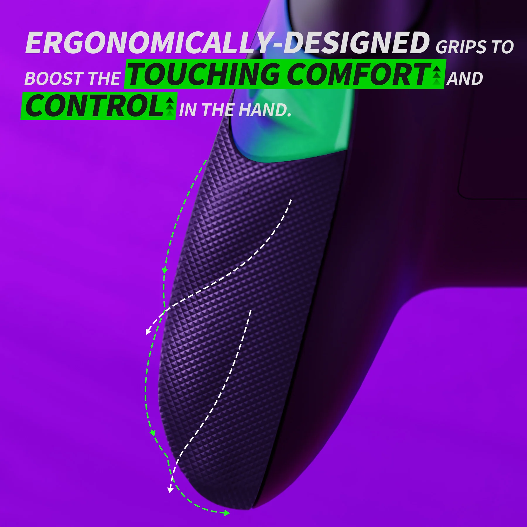 eXtremeRate FLEXOR Clicky Rubberized Side Rails Grips Trigger Stop Kit for Xbox Series X/S Controller & Xbox Core Controller - Chameleon Green Purple - Image 7