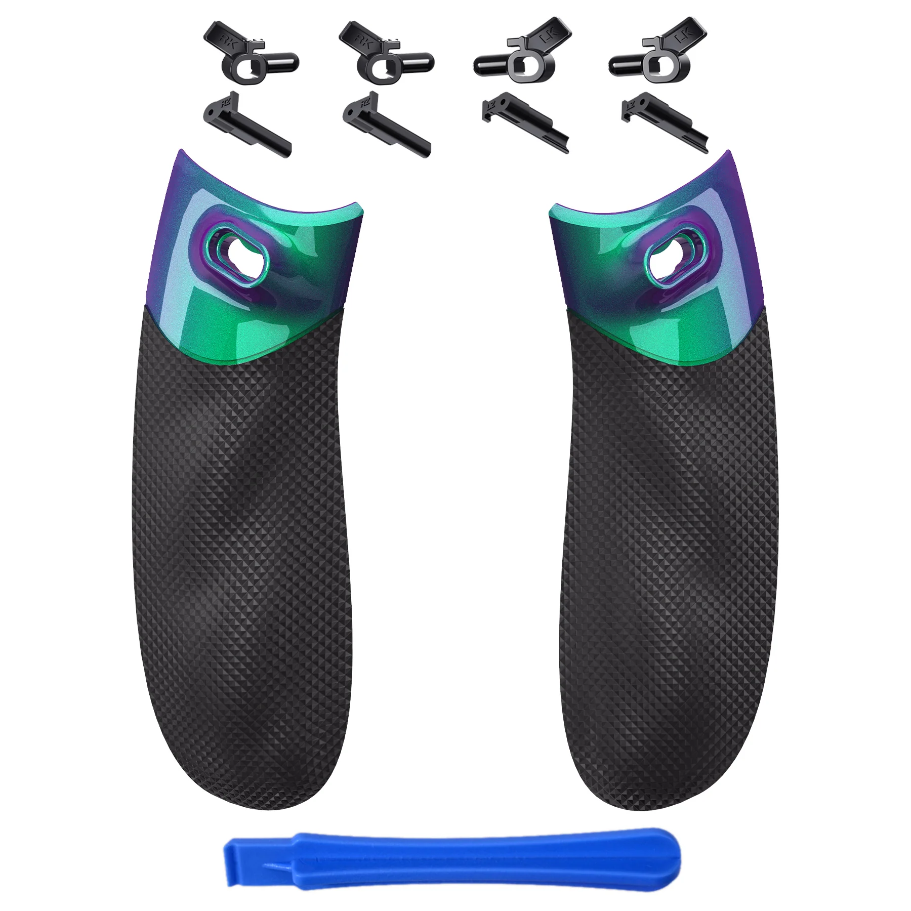 eXtremeRate FLEXOR Rubberized Side Rails Grips Trigger Stop Kit for Xbox Series X/S Controller & Xbox Core Controller - Chameleon Green Purple - Image 2