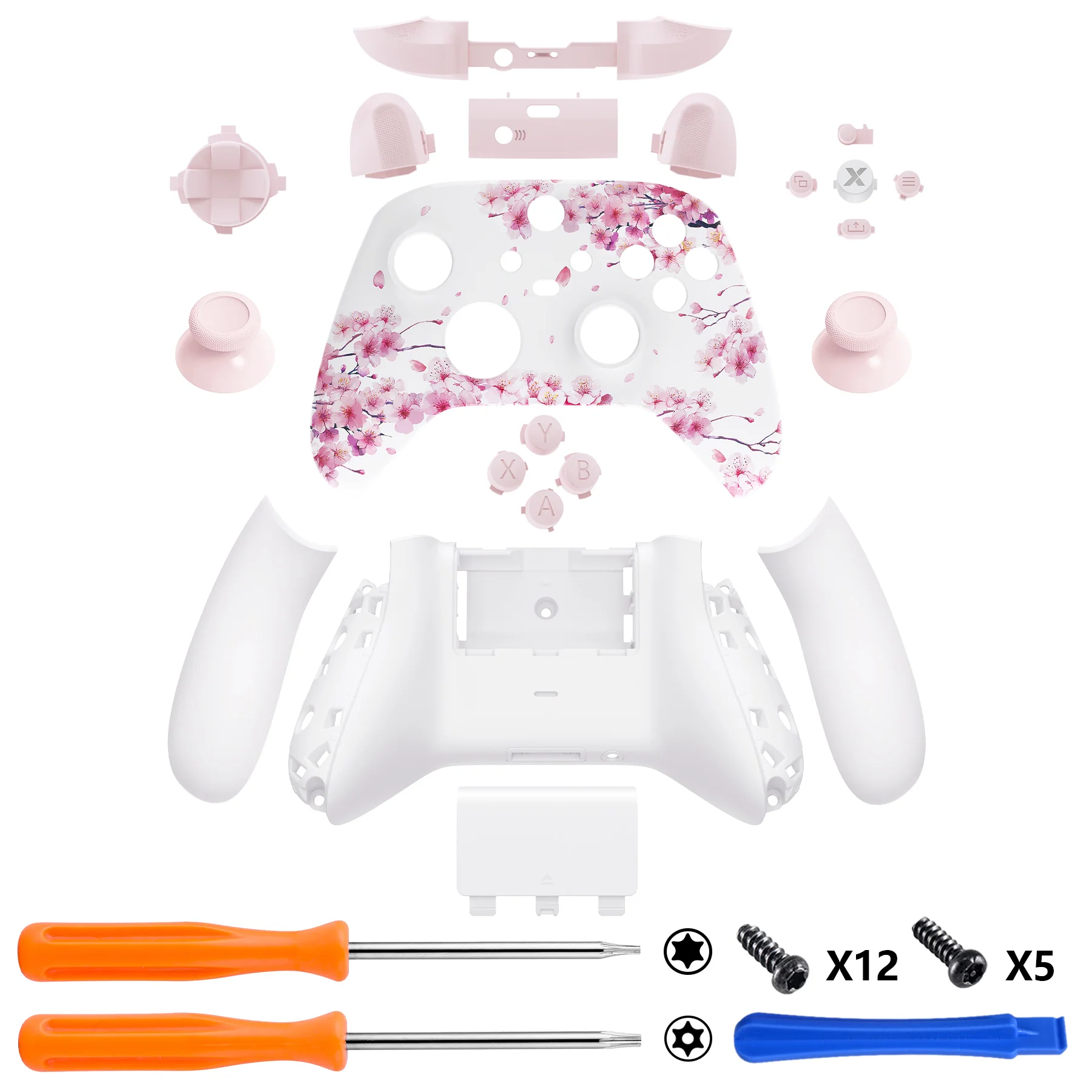 eXtremeRate Full Set Housing Shell Case with Buttons for Xbox Series X & S Controller - Cherry Blossom Whisper - Image 2
