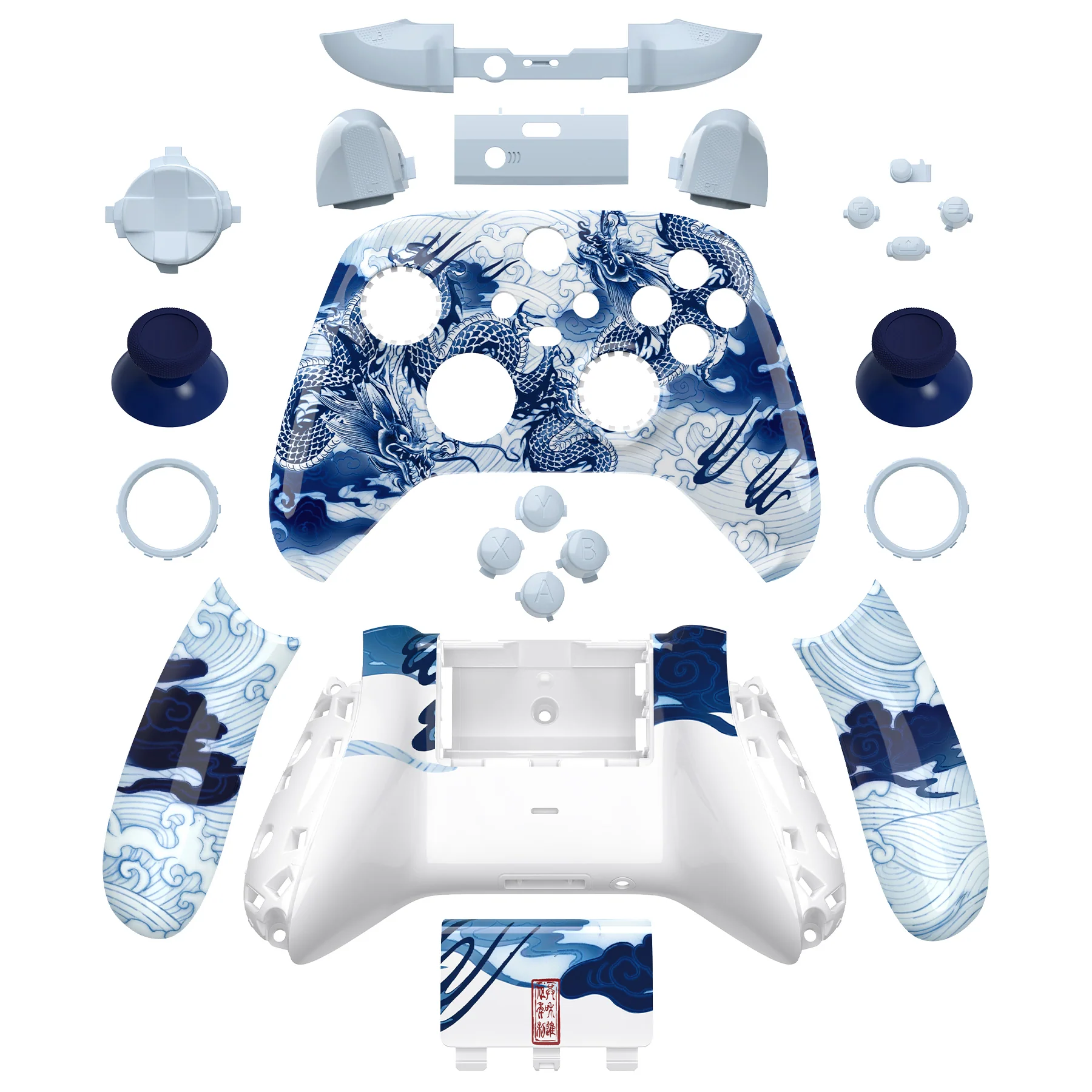 eXtremeRate Full Set Housing Shell Case with Buttons for Xbox Series X & S Controller - Porcelain Dragon - Image 8