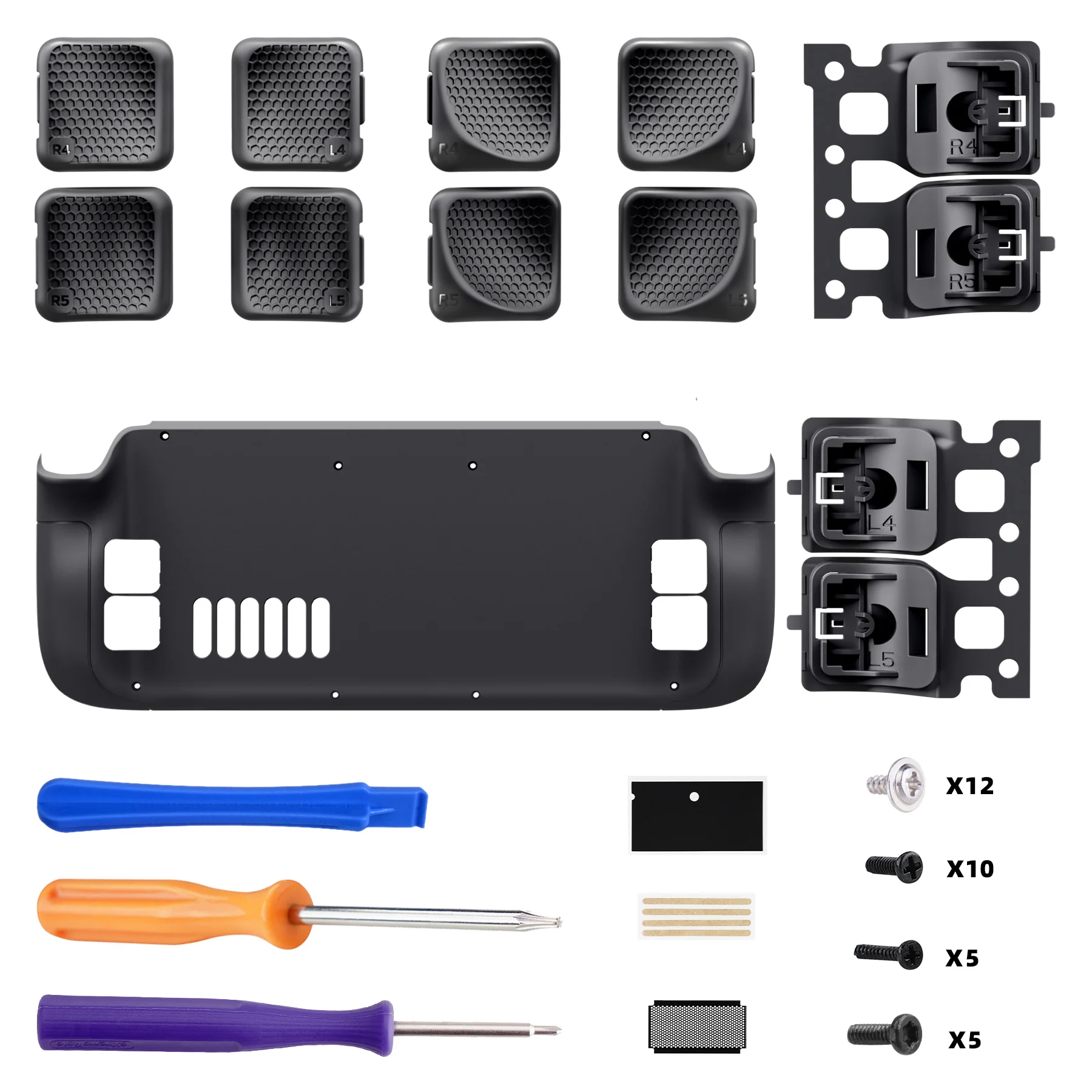 eXtremeRate Interchangeable Back Buttons Bottom Shell for Steam Deck LCD & OLED - with 2 Height Adjustable Buttons - Black - Image 2