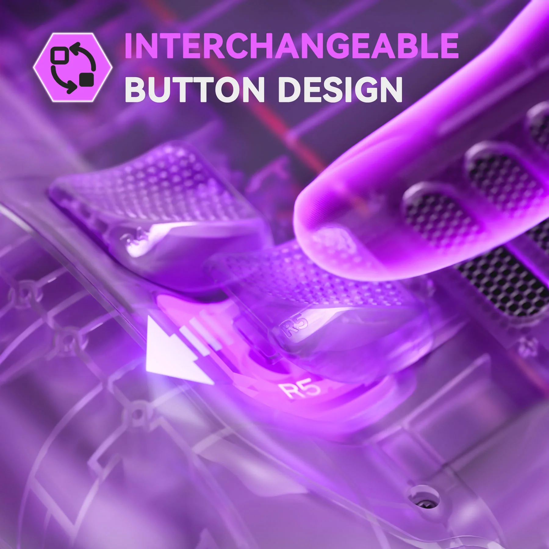 eXtremeRate Interchangeable Back Buttons Bottom Shell for Steam Deck LCD & OLED - with 2 Height Adjustable Buttons - Clear Atomic Purple - Image 5
